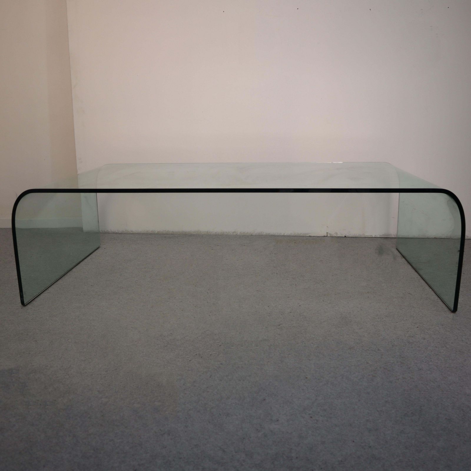 Mid Century Modern Glass Curved Table By Angelo Cortesi For Fiam, Italy, 1970s photo vinterior
