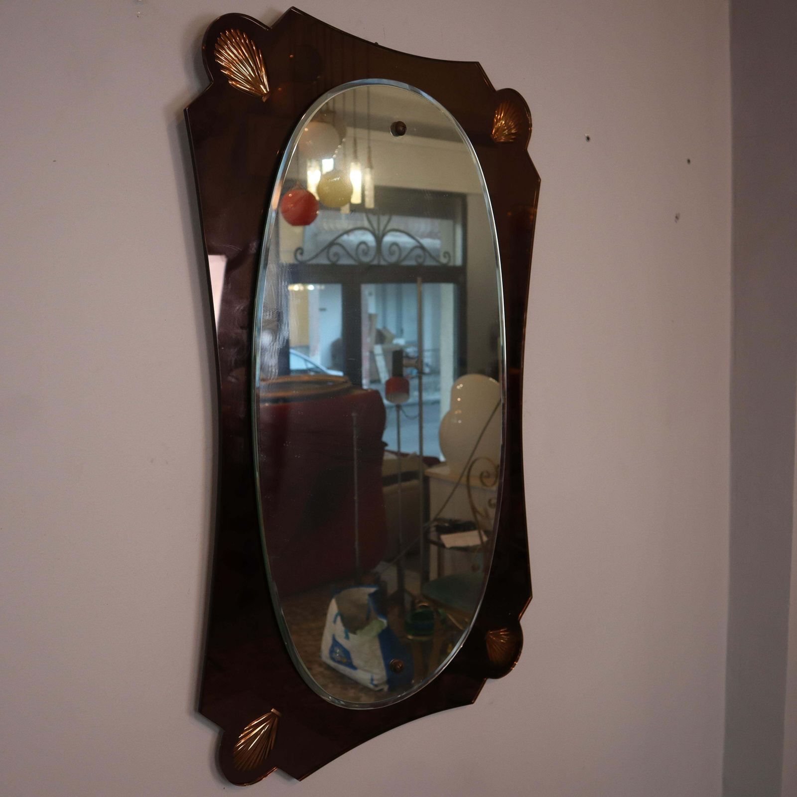 Mid Century Modern Shell Frame Mirror Cristal Art Style Italy 1960s photo buy