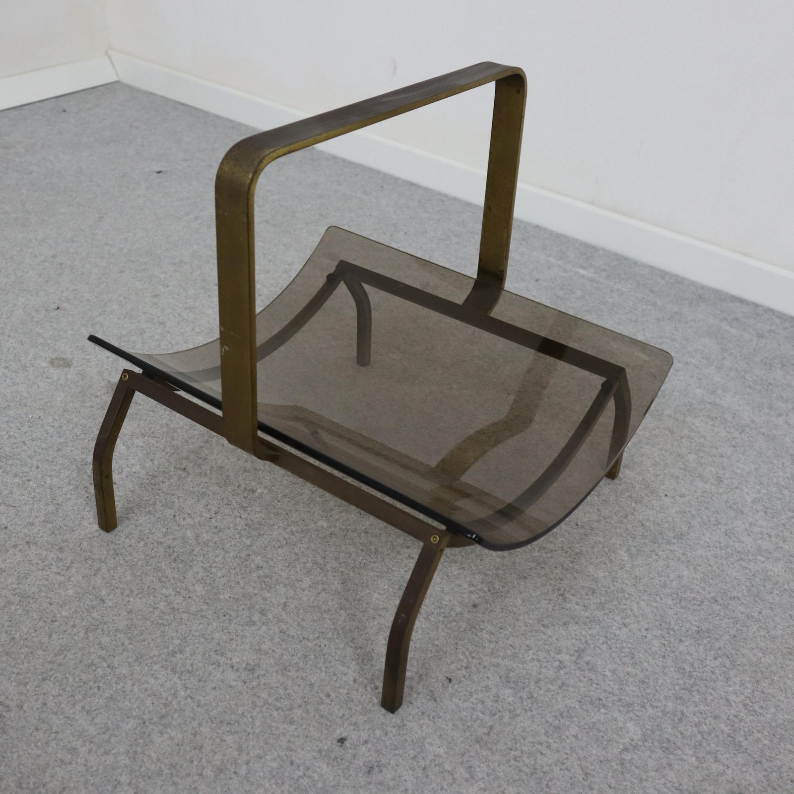 photo for sale Italian Mid Century Modern Brass Magazine Rack Holder Fontana Arte, 1960s