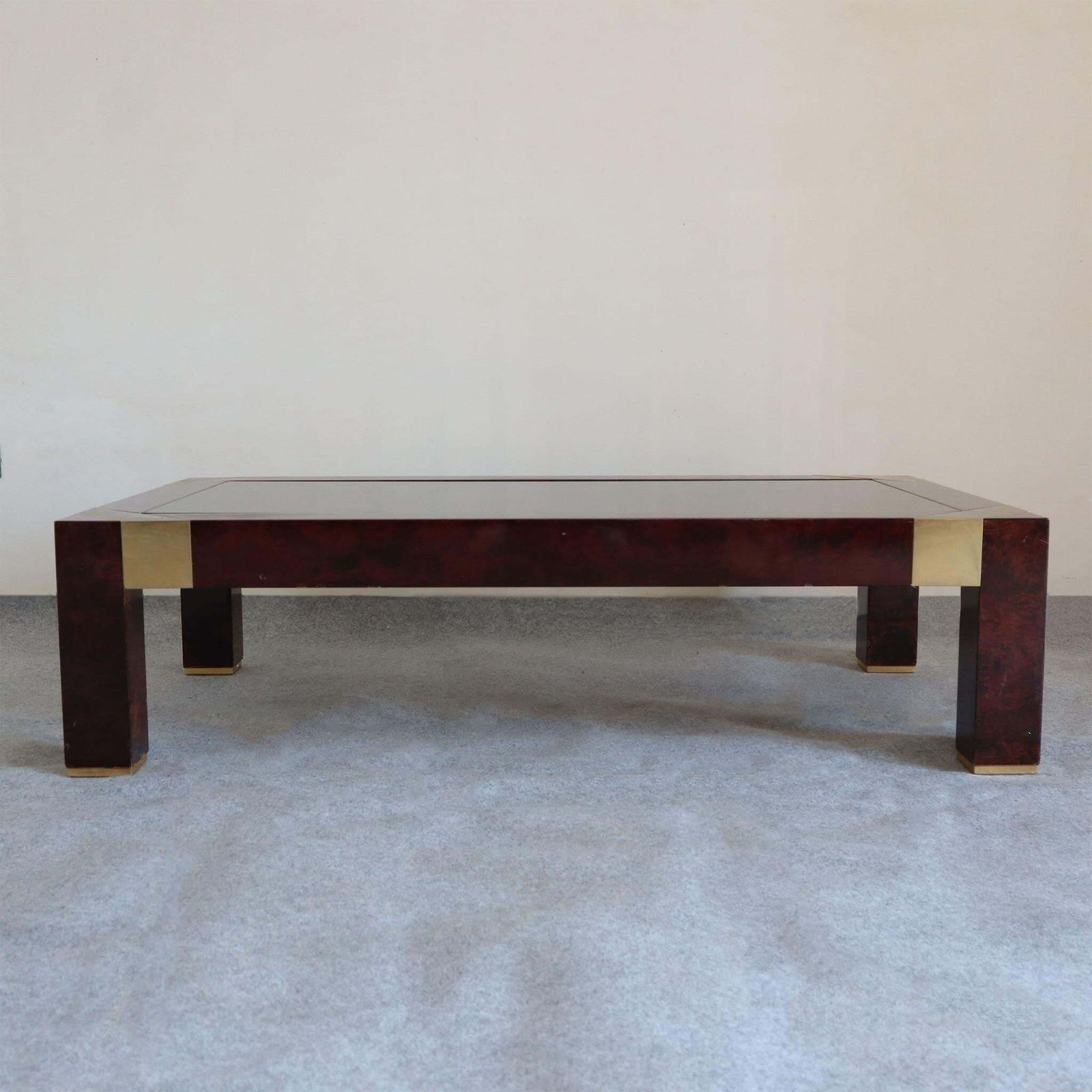 Mid Modern Century Briarwood And Brass Coffee Table By Jean Claude Mahey, 1970s photo Furniture