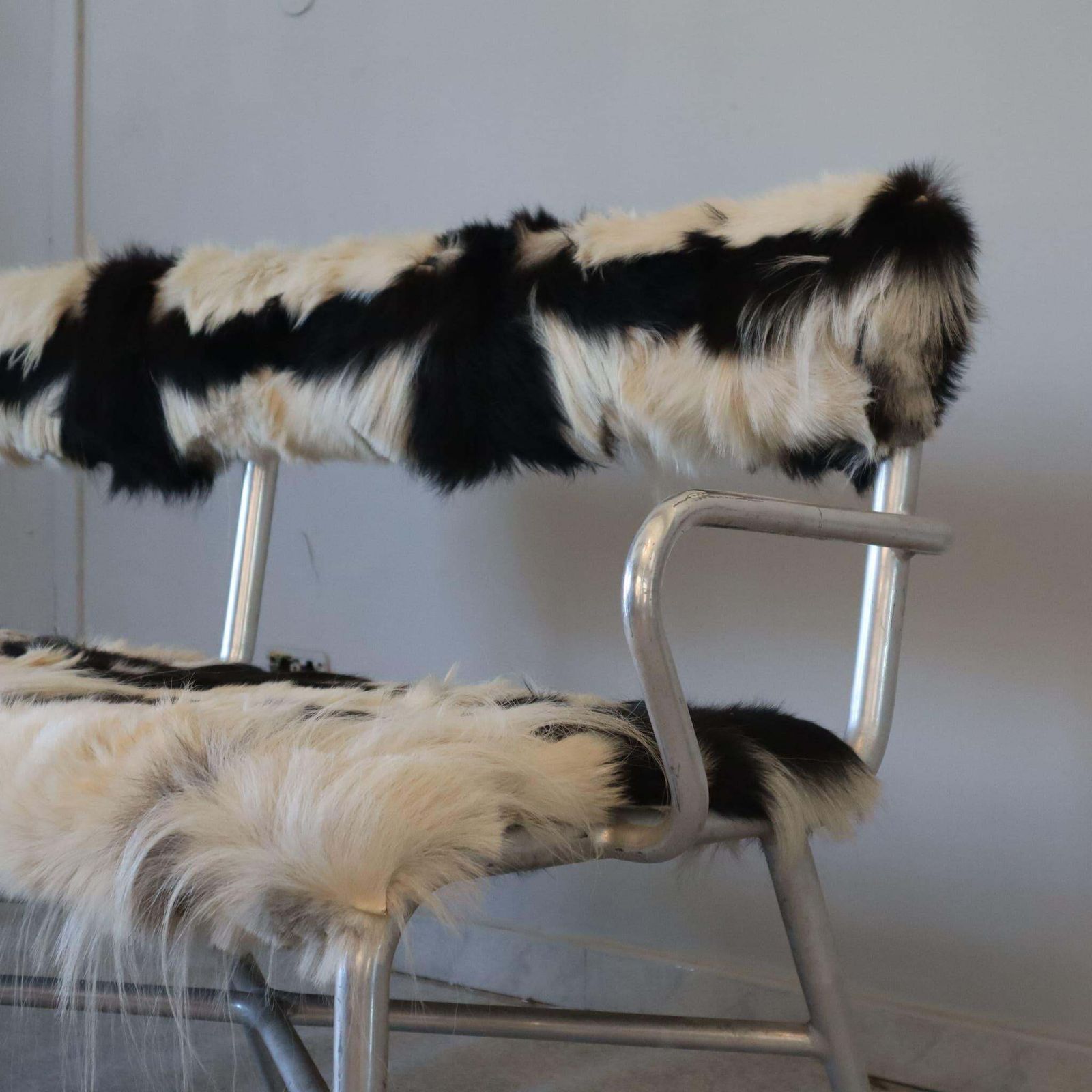 Industrial Metal And Cowhide Bench, Italy, 1950s photo for sale