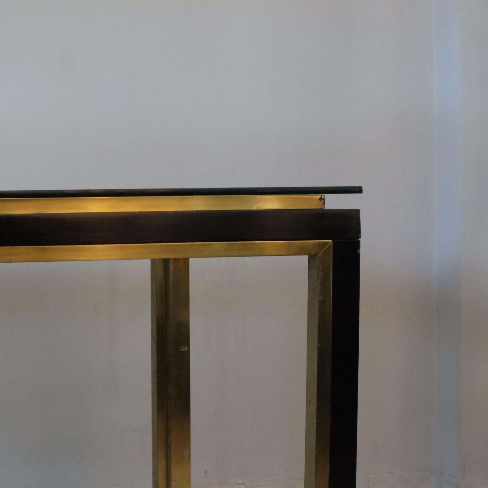Italian Desk Writing Table Glass Top Metal Brass Structure By Romeo Rega 1970 photo 1399.0
