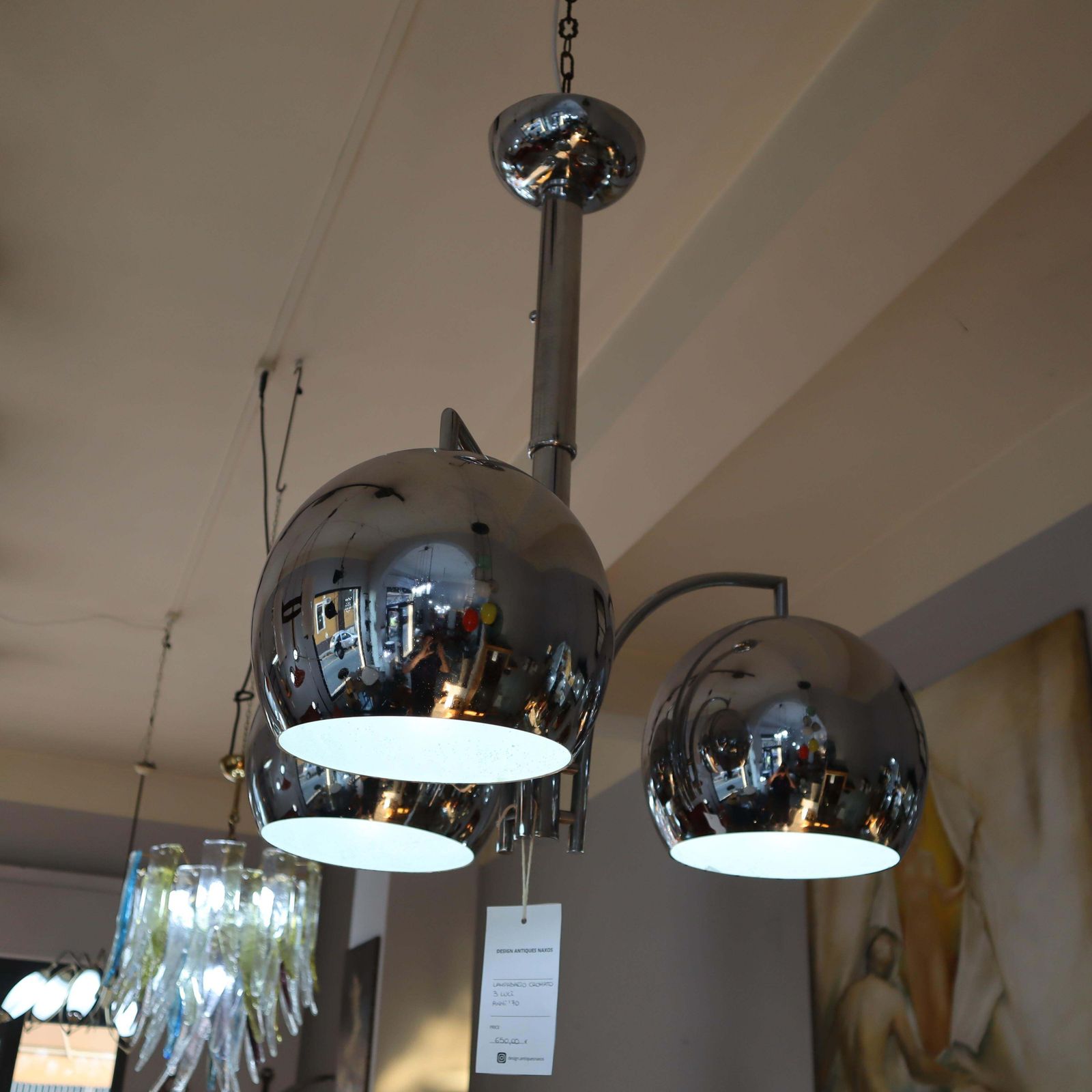 Mid Century Modern Chromed Sphere Chandelier Goffredo Reggiani, Italy, 1970s photo for sale