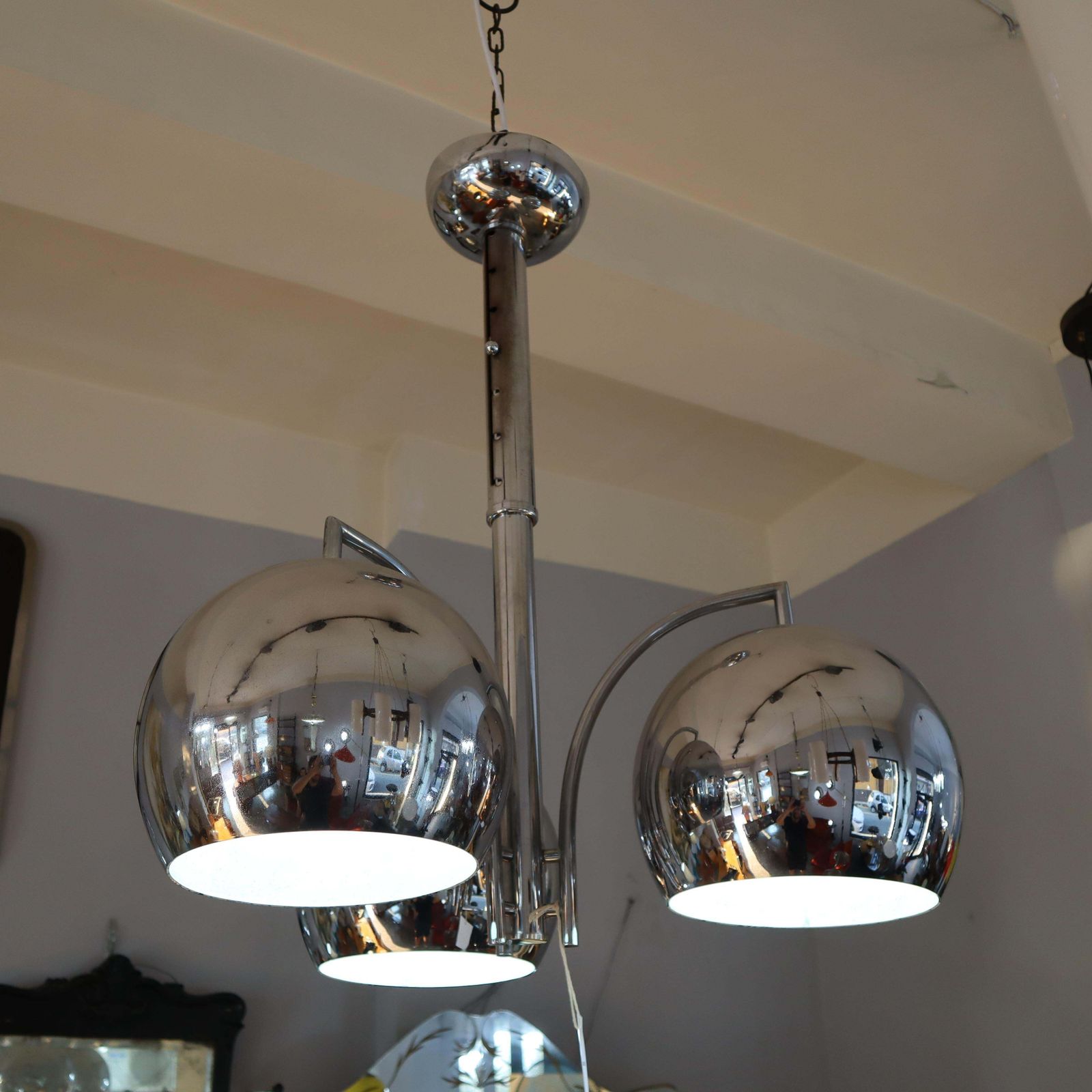 Mid Century Modern Chromed Sphere Chandelier Goffredo Reggiani, Italy, 1970s photo Lighting