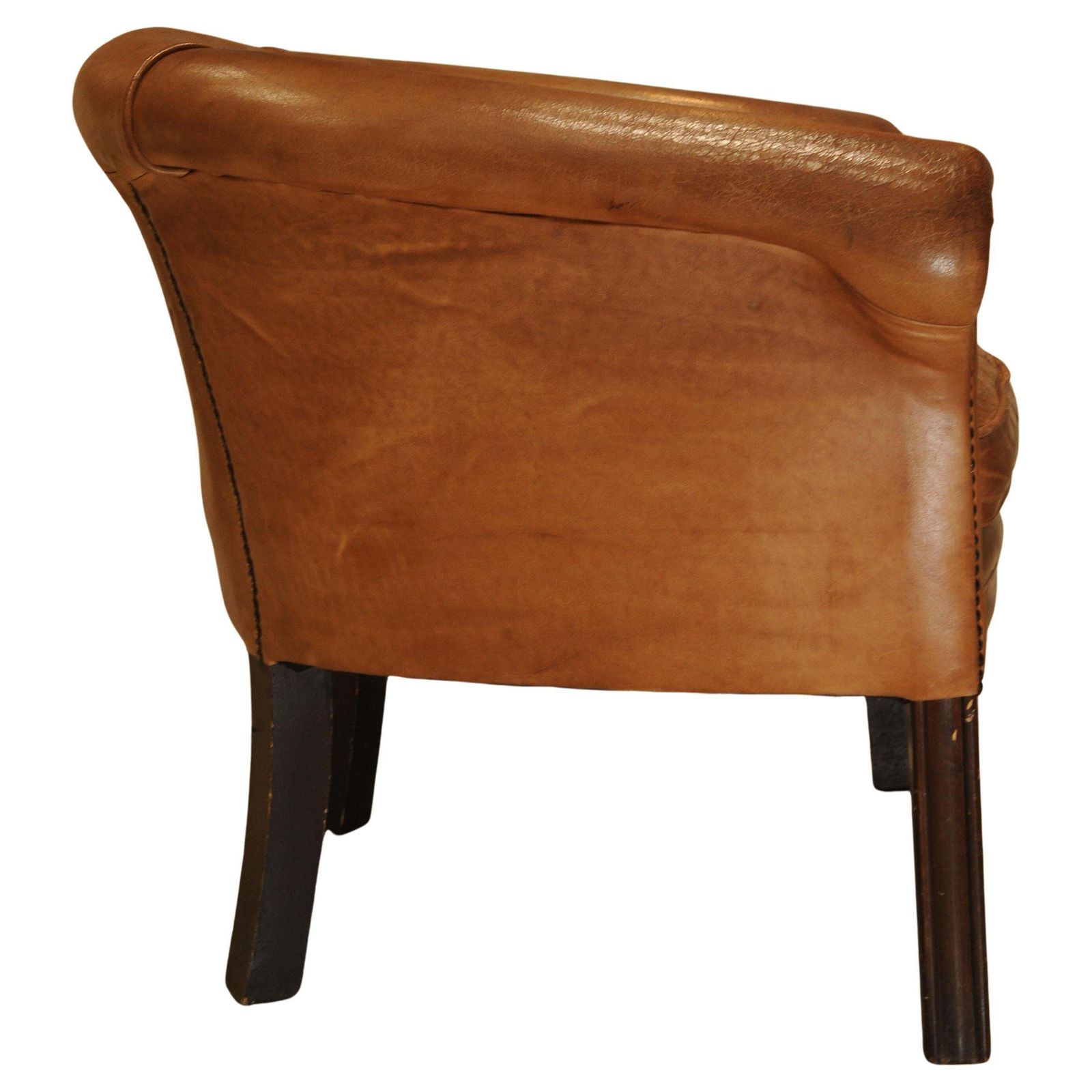 An Art Deco Design Dark Tan Leather Tub Chair With Piping Finishing Brass Tacks Beech Squared Legs British Made Ol photo Furniture