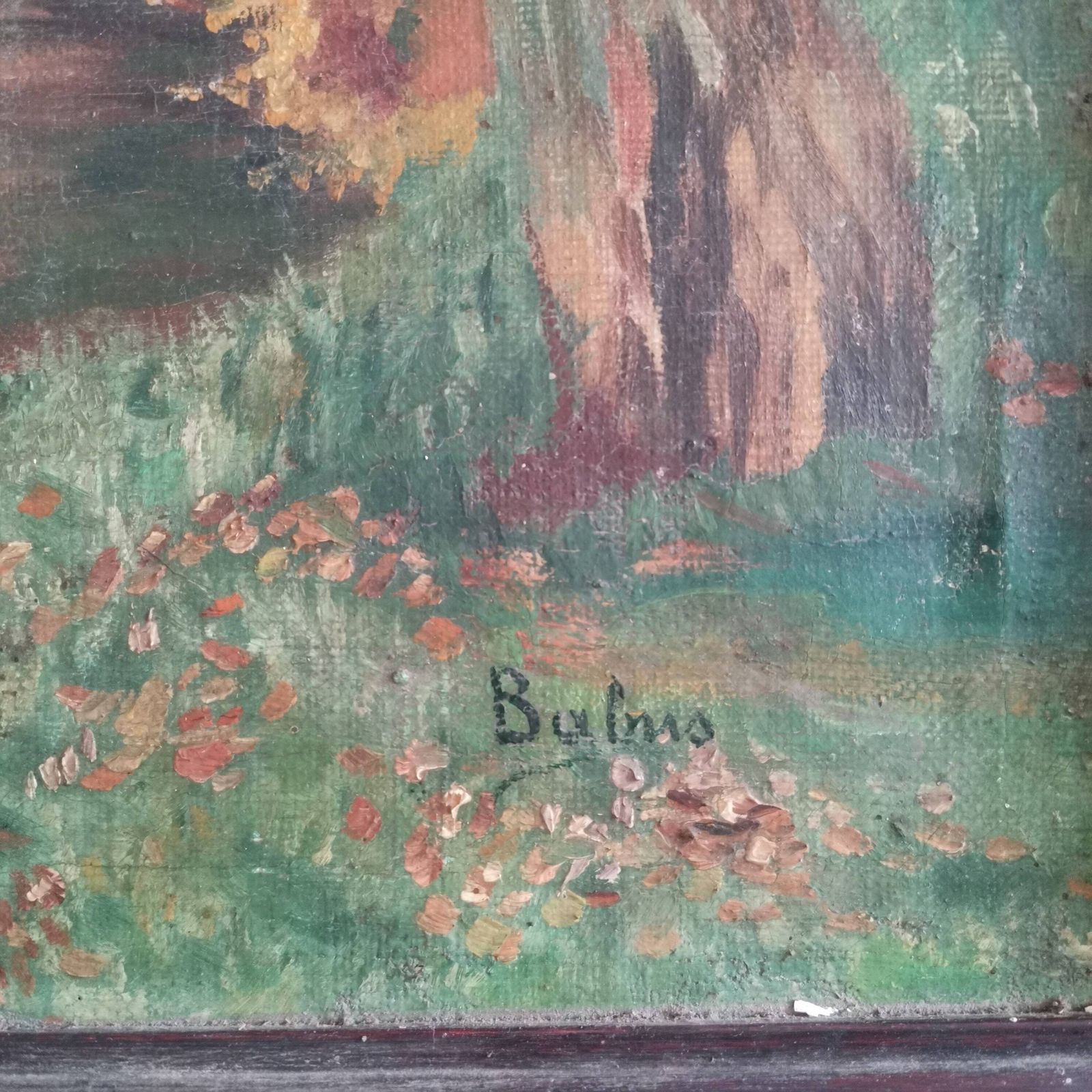 Captivating Antique Painting: Hungarian Artist, Nature's Autumn Splendor, Chippy Frame   A Timeless Masterpiece" photo Art