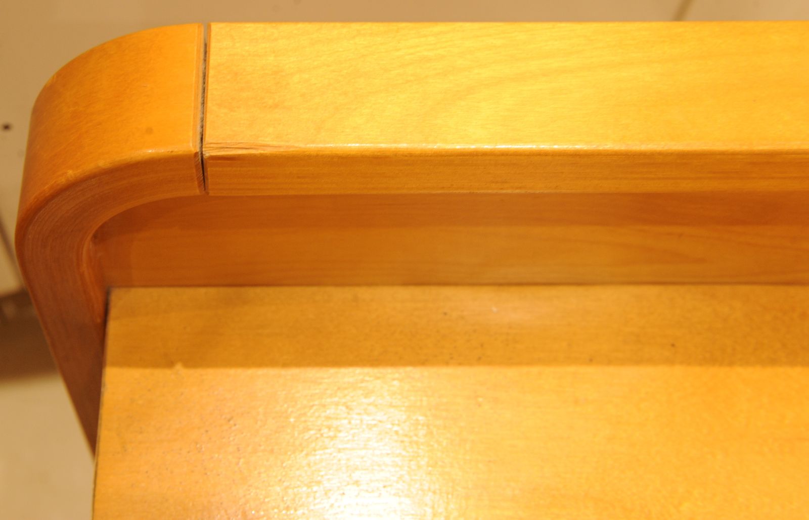 photo for sale A Pair Of Original Isku Oy Of Finland Bent Plywood Birch Bedside Tables With Maker's Labels 1980's Ol