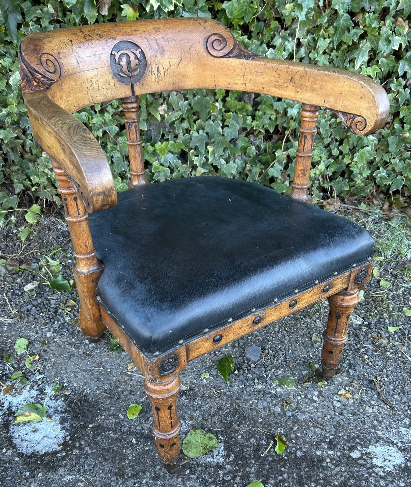 1880s Victorian, Gothic Style, Oak Desk Chair