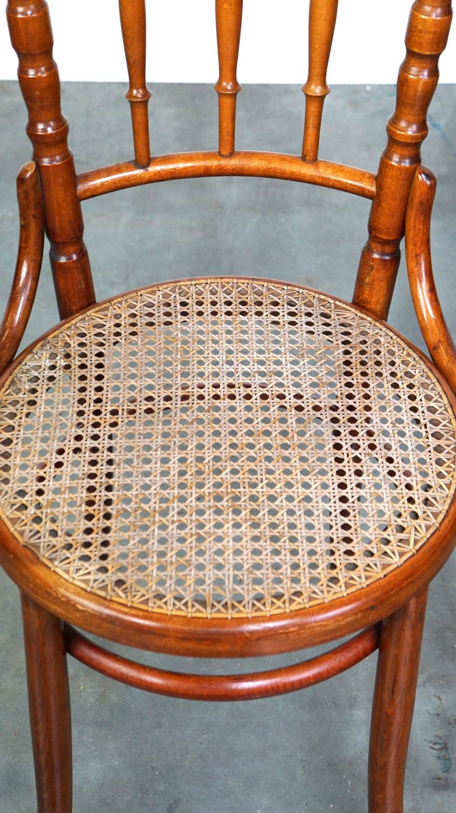 Original Antique Thonet Chair With Great Colors And A Wicker Seat photo vinterior