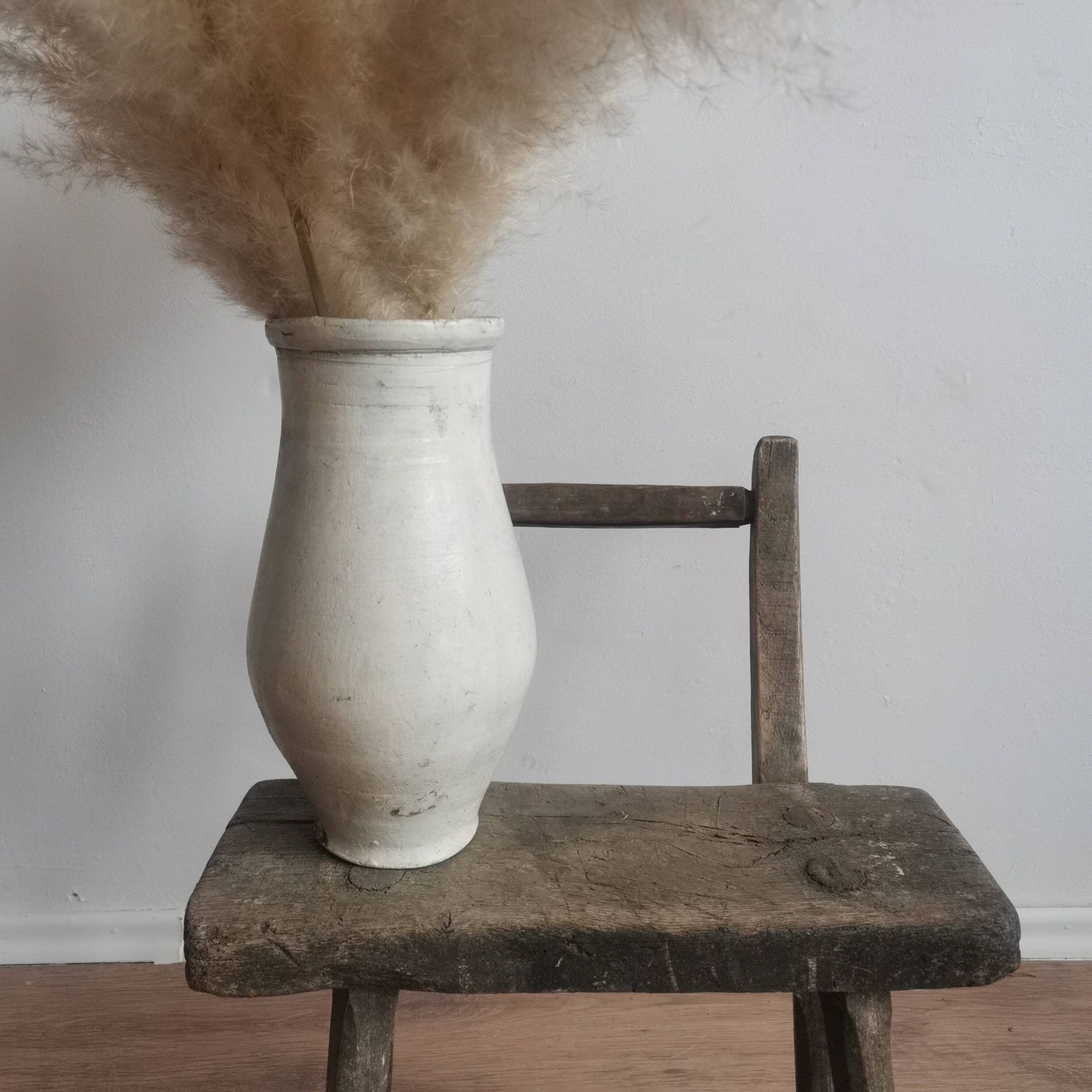 Rare Chippy White Earthenware Water Jug Rustic Charming Vase Or Vessel, Antique Terracotta From Hungary 1920s photo vinterior