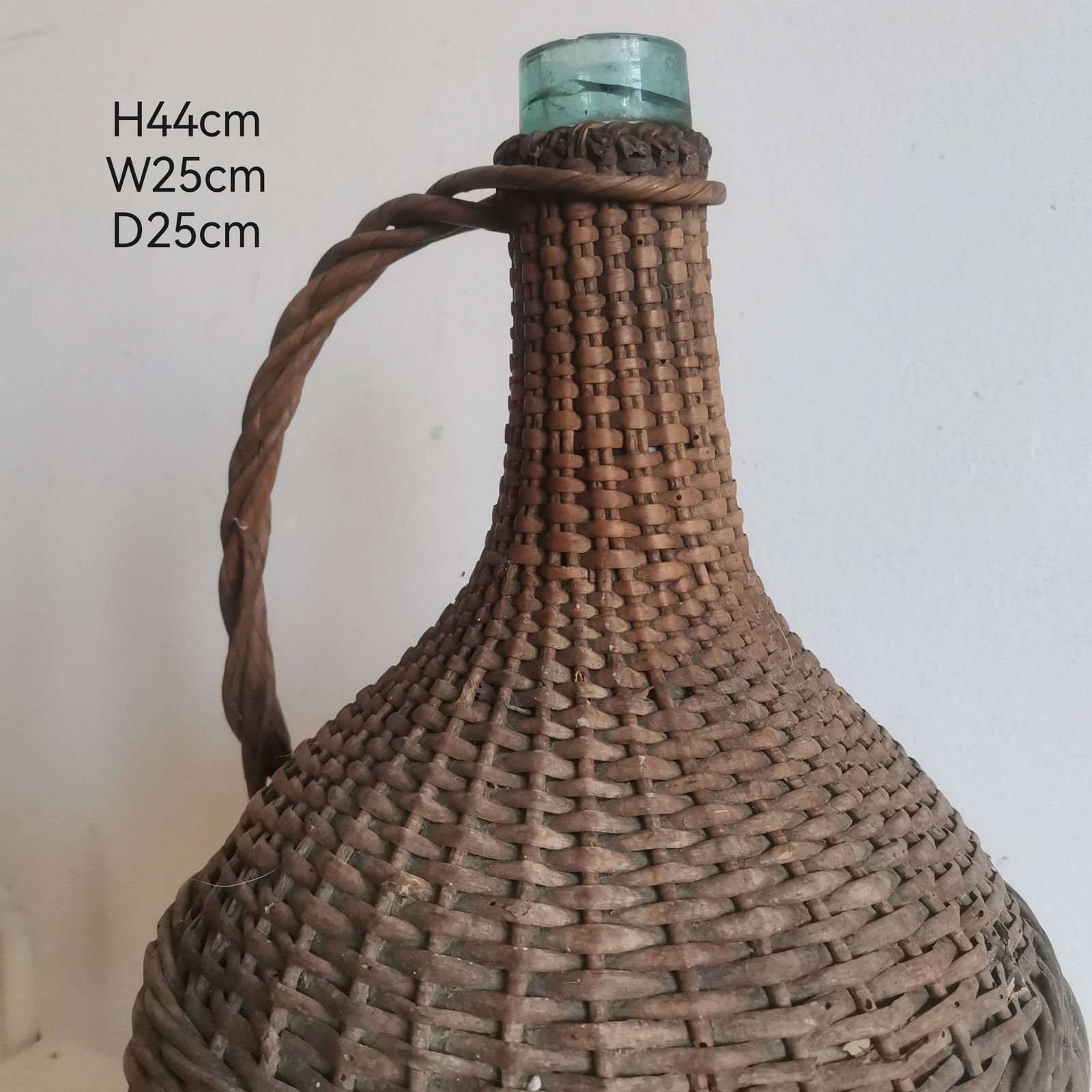 Weaved Wicker Wine Bottle Demijon Antique Primitive, Hand Made. Decorative Rustic 100 Yrs Old Garden Decor Hand Blown Glass photo 69.0