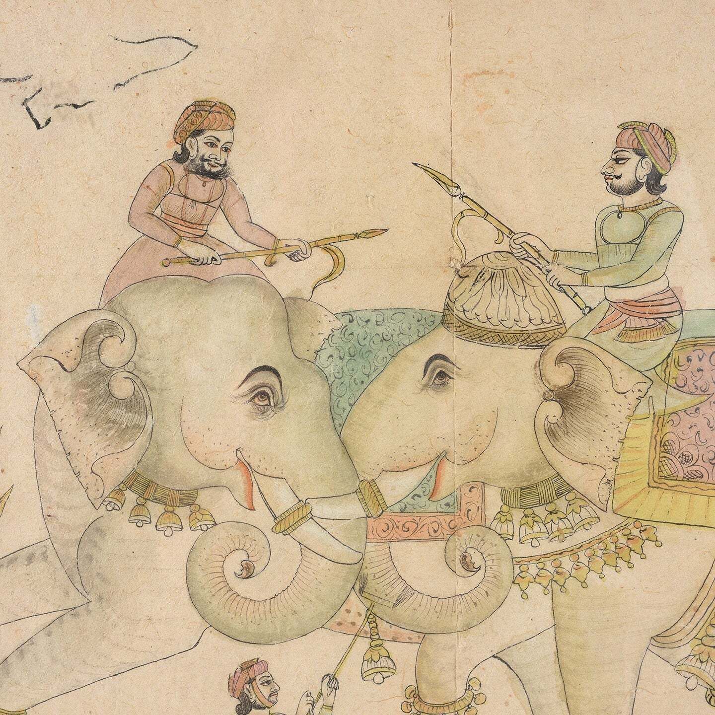 Antique Mewar School Pen & Ink Sketch Of Elephants, Ca 1900 photo Art