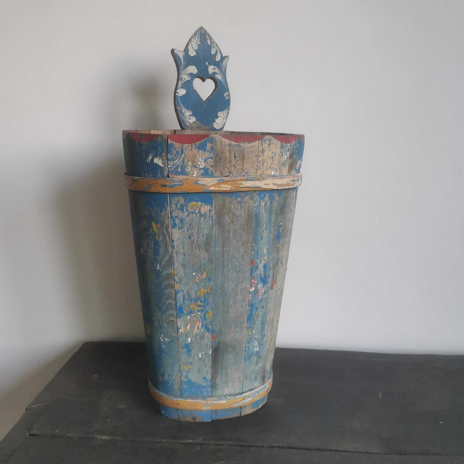 Antique French Rustic Umbrella Wooden Bucket. Hand Painted Water Well Pot. Hand Crafted C1940s Rare And Unique. photo furniture