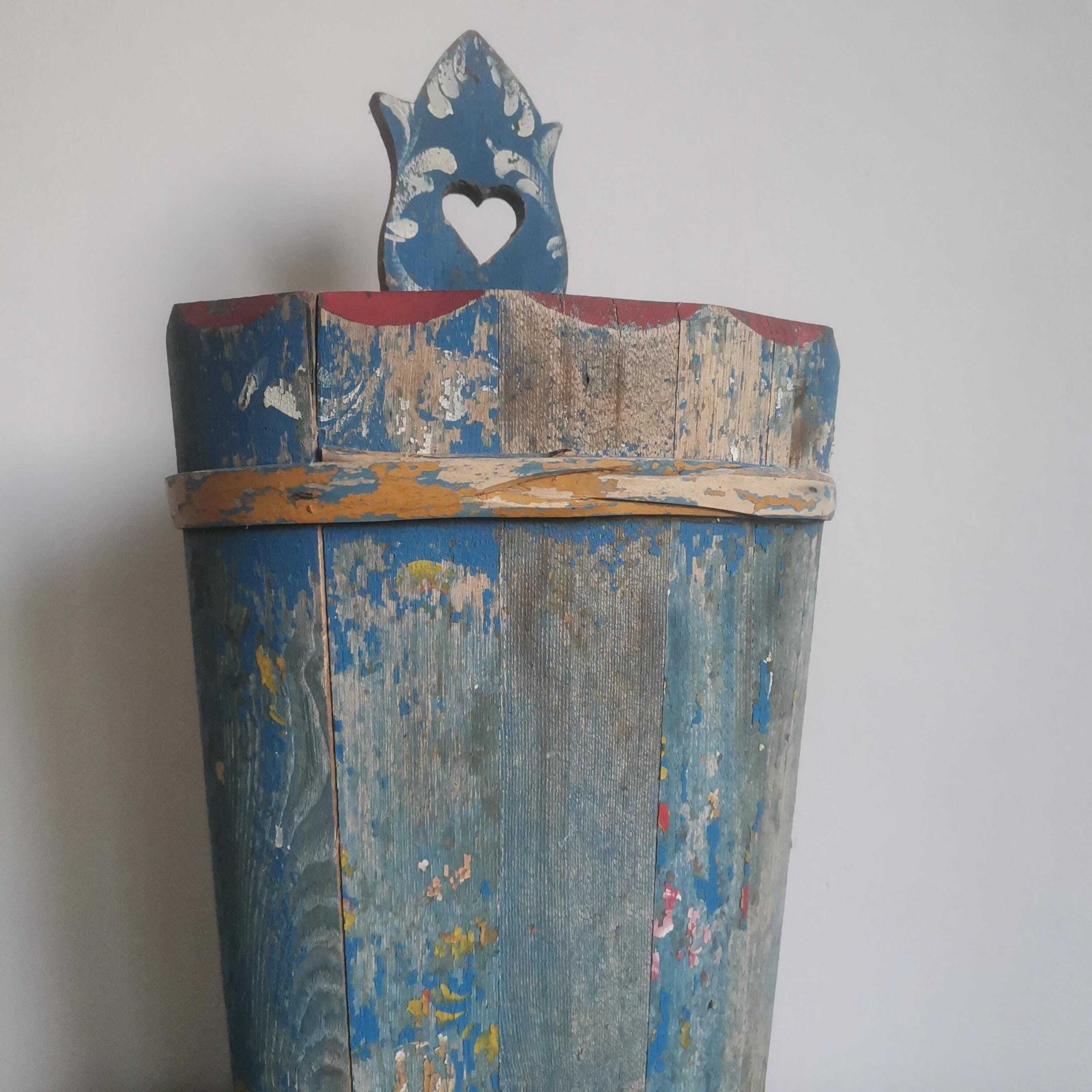 Antique French Rustic Umbrella Wooden Bucket. Hand Painted Water Well Pot. Hand Crafted C1940s Rare And Unique. photo for sale