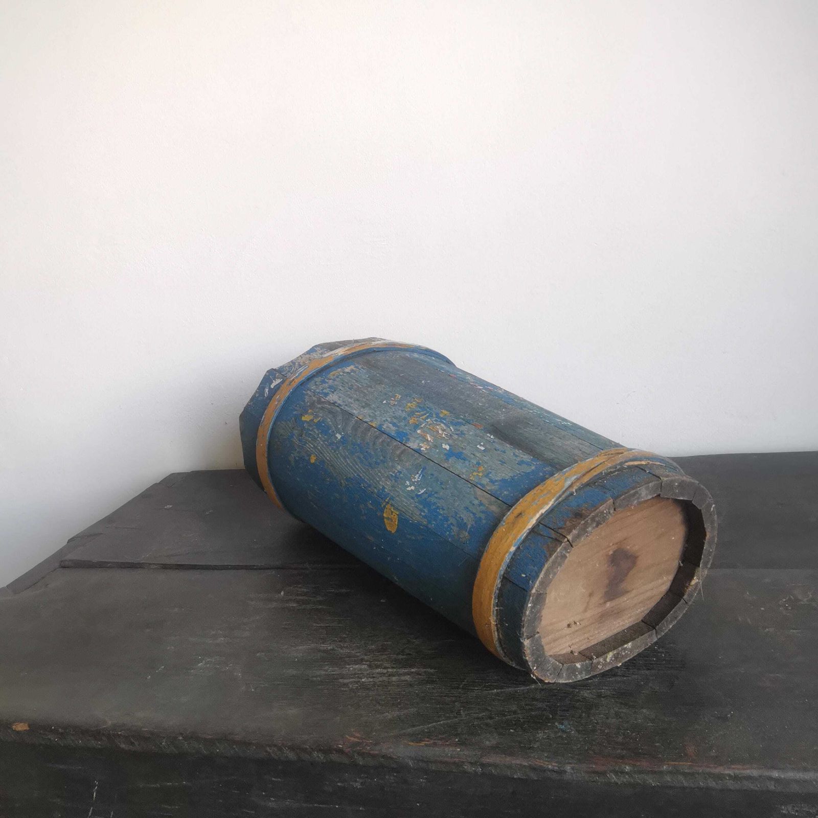 Antique French Rustic Umbrella Wooden Bucket. Hand Painted Water Well Pot. Hand Crafted C1940s Rare And Unique. photo vintage