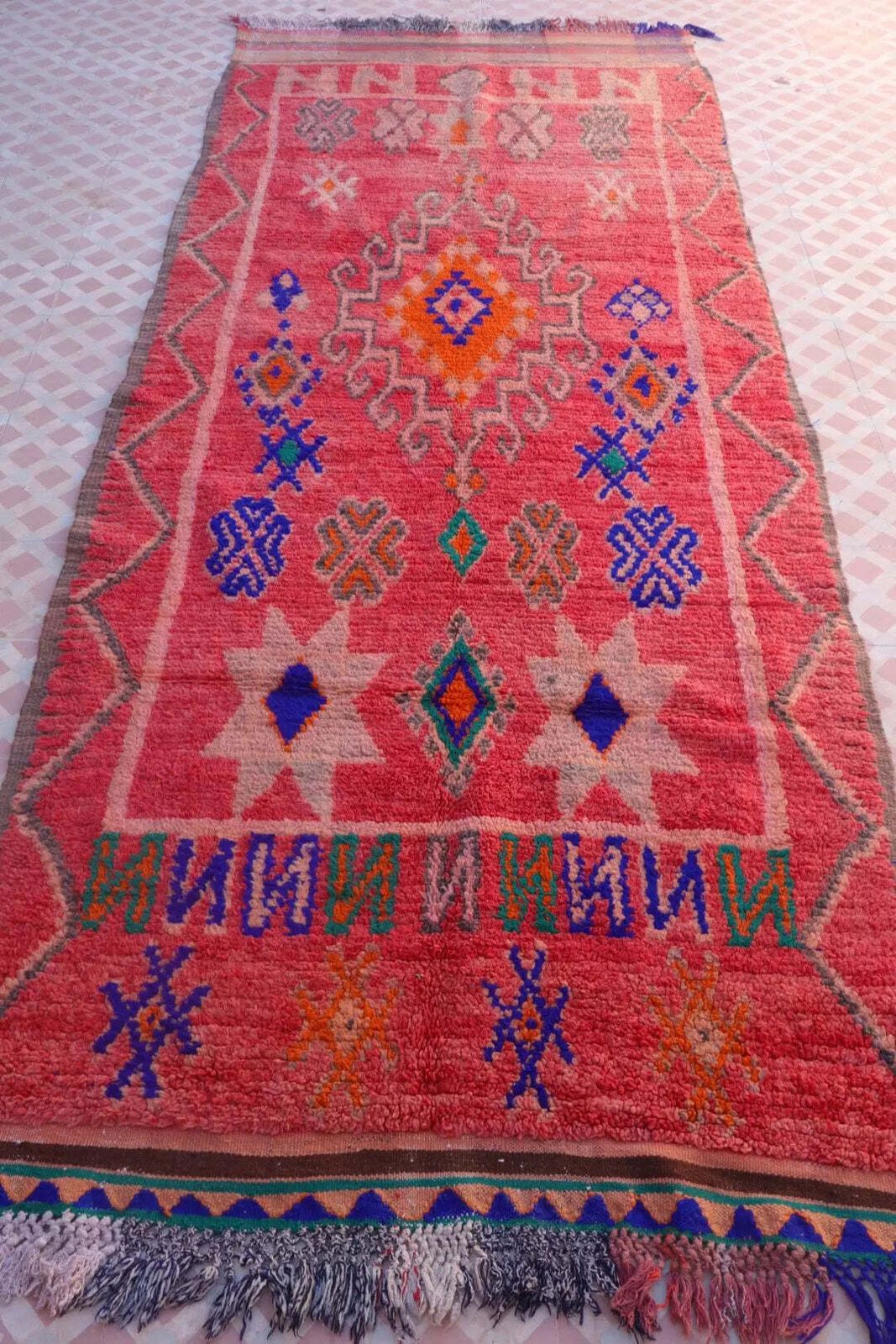 Berber Carpet Azilal Terracotta Colorful Patterns   290 X 113 Cm photo for sale