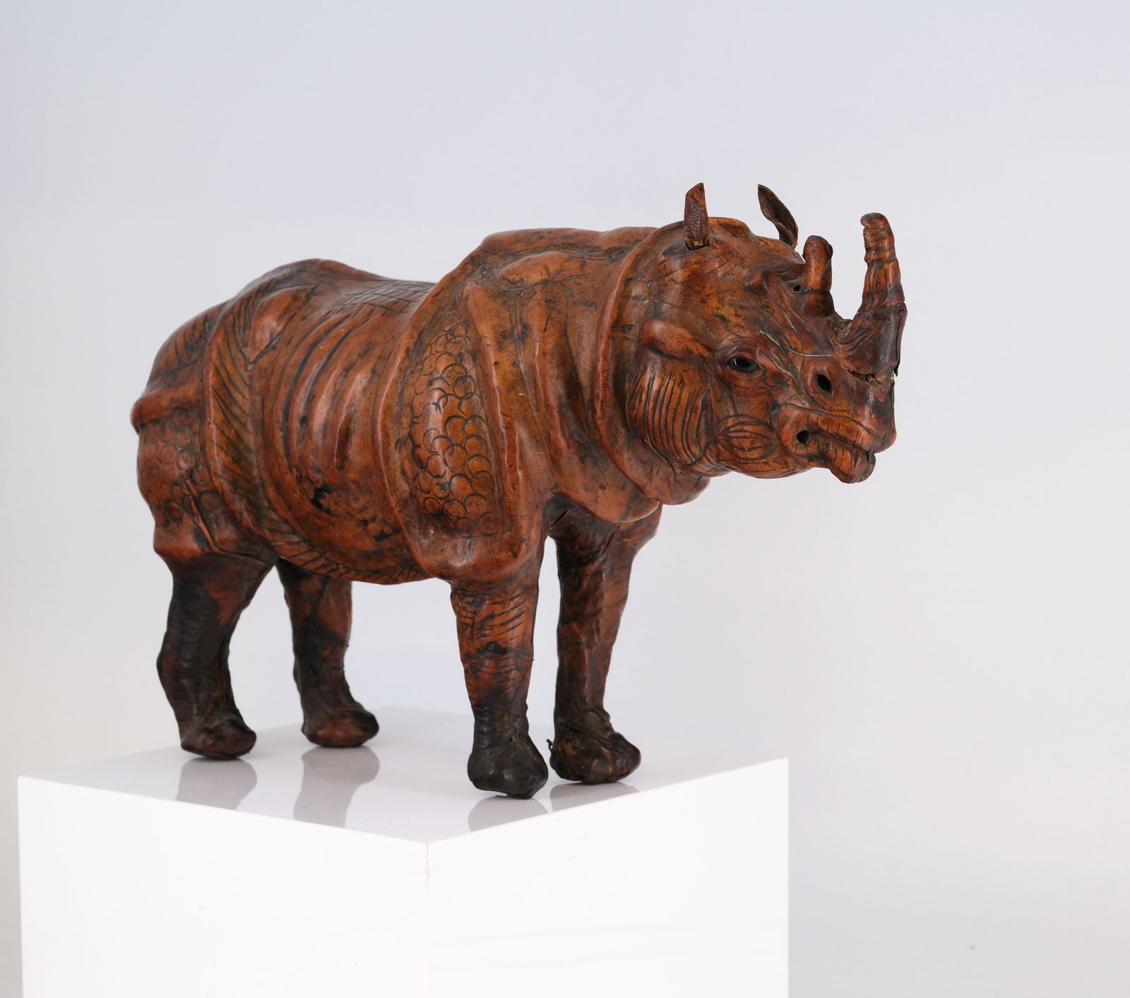 Good Early 20th Century Leather Covered Rhino Model Sculpture photo for sale
