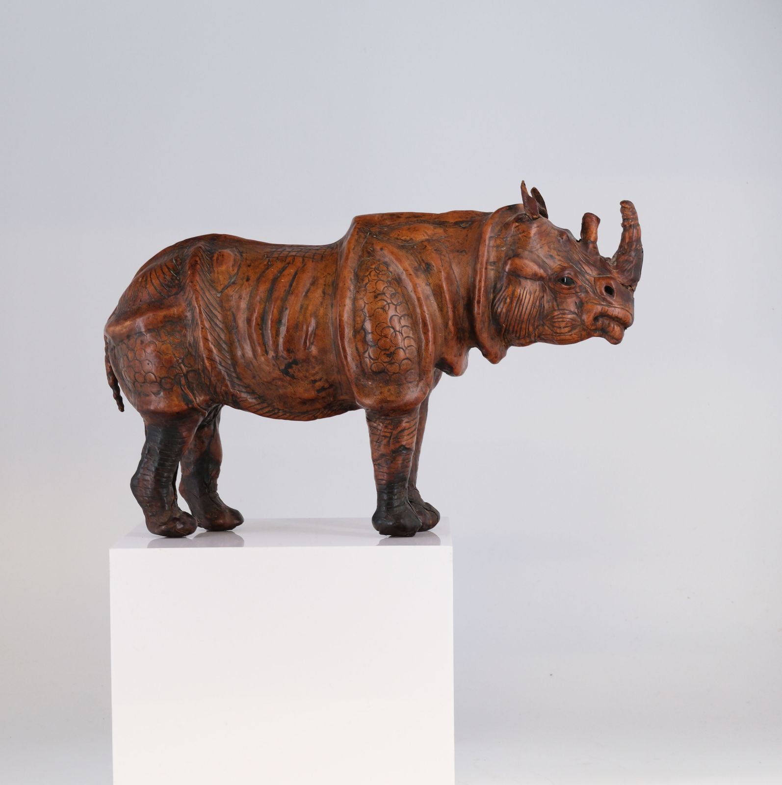 Good Early 20th Century Leather Covered Rhino Model Sculpture