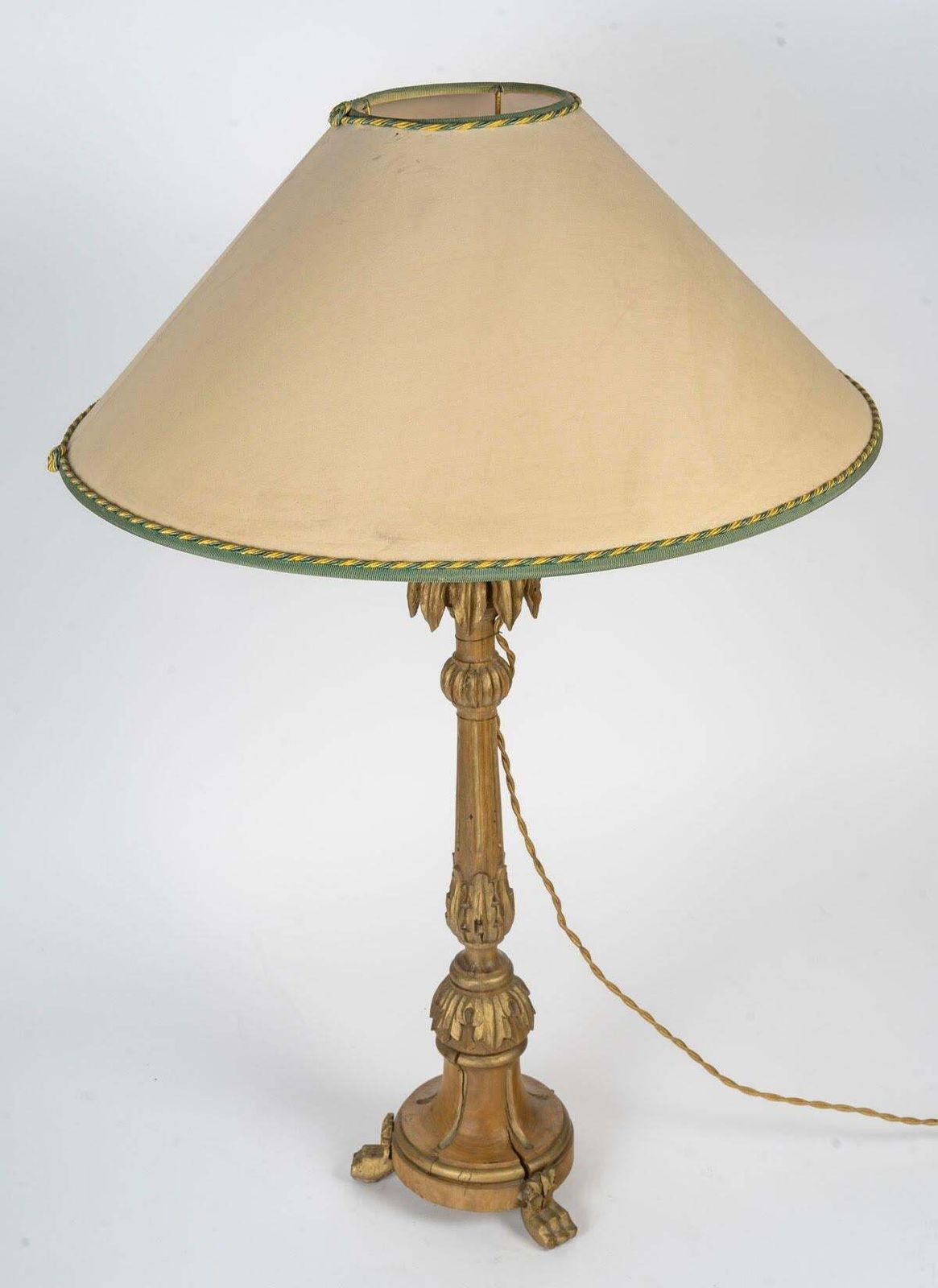 Carved Wooden Lamp, Old Candlestick, 19th Century, Napoleon III Period. photo 1367.0