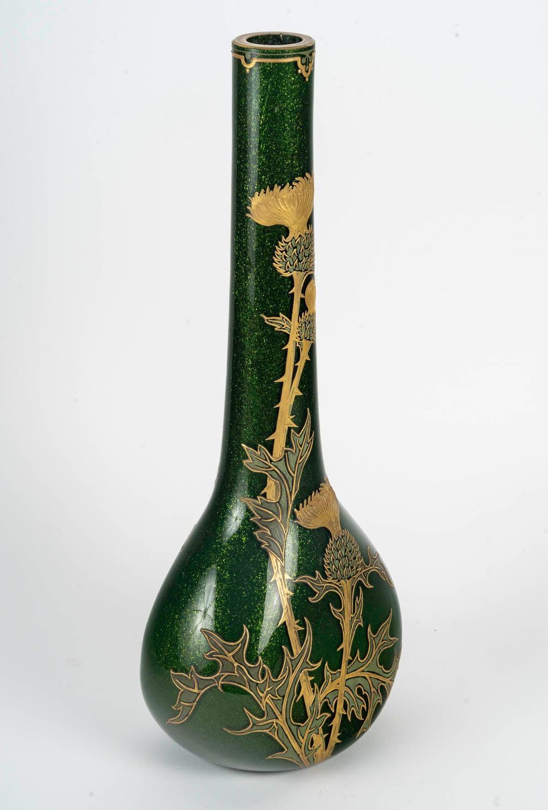 Montjoye Vase, Thistle Design, Iridescent Glass, 1900, Art Nouveau. photo Home Decor