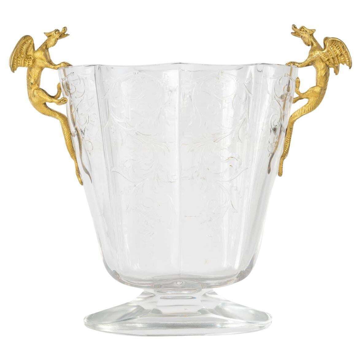 A Napoleon III Period Cut Crystal And Ormolu Vase With Bronze Dragon Decoration.