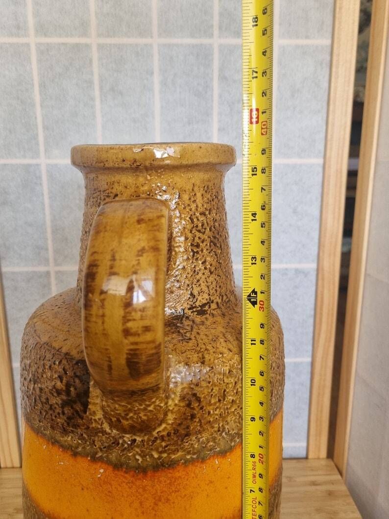 photo furniture Scheurich West German Vase | Large Orange Striped Pottery | Mid Century Modern Ceramic | 1970s Floor Vase | 15 Inch Handcrafted