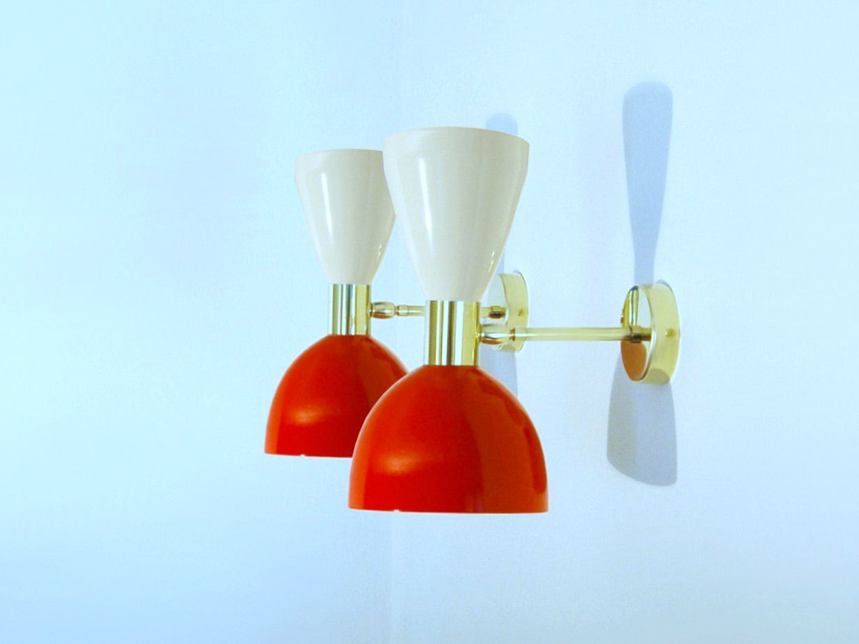 Pair Of Wall Lamp Art. A 034 Metal And Brass / White & Red Color photo 280.0