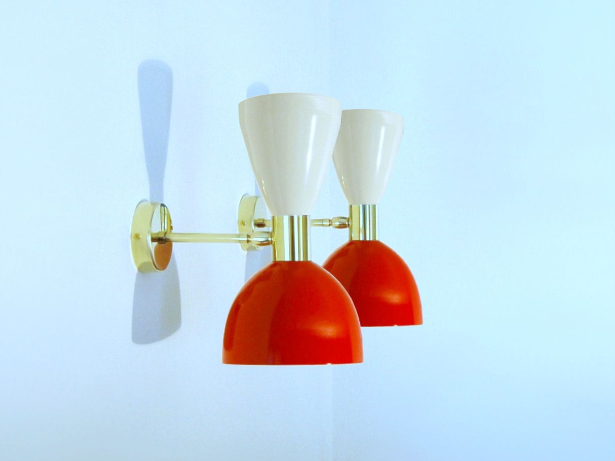 Pair Of Wall Lamp Art. A 034 Metal And Brass / White & Red Color