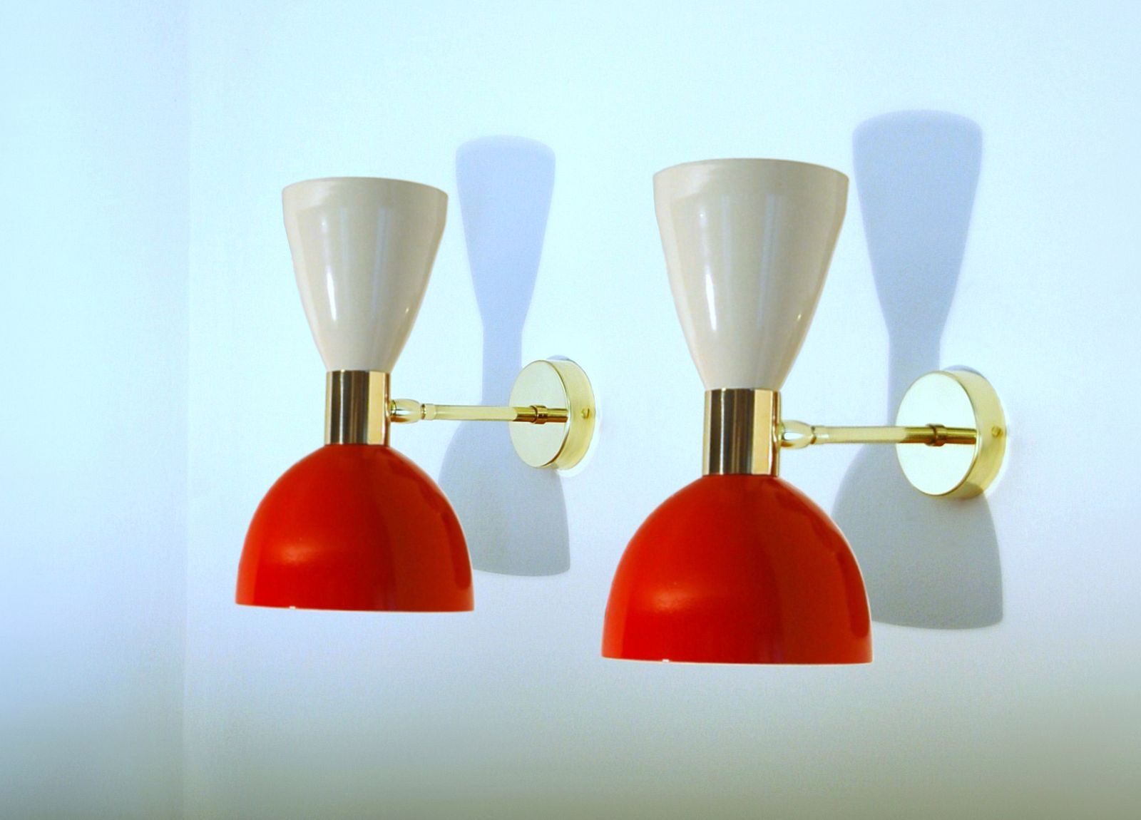 Pair Of Wall Lamp Art. A 034 Metal And Brass / White & Red Color photo Lighting