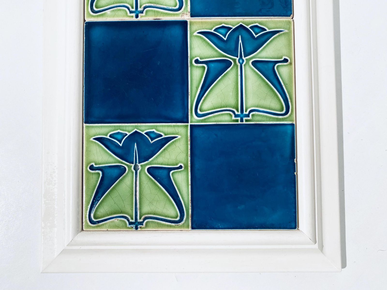 Art Nouveau Ceramic Tile Wall Hanging With Flower Motif / Authentic 1900s Decor photo Art