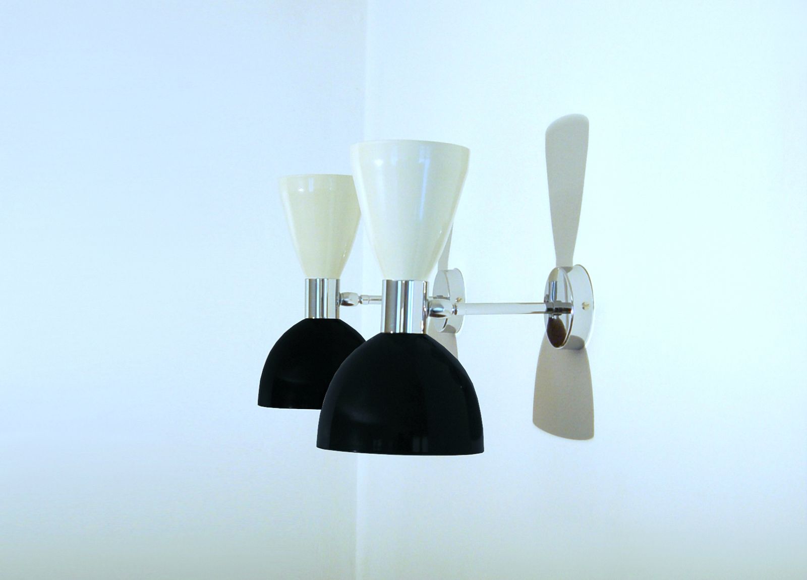 Pair Of Wall Lamp Art. A 144 Metal And Chromed Brass / Black & White photo for sale