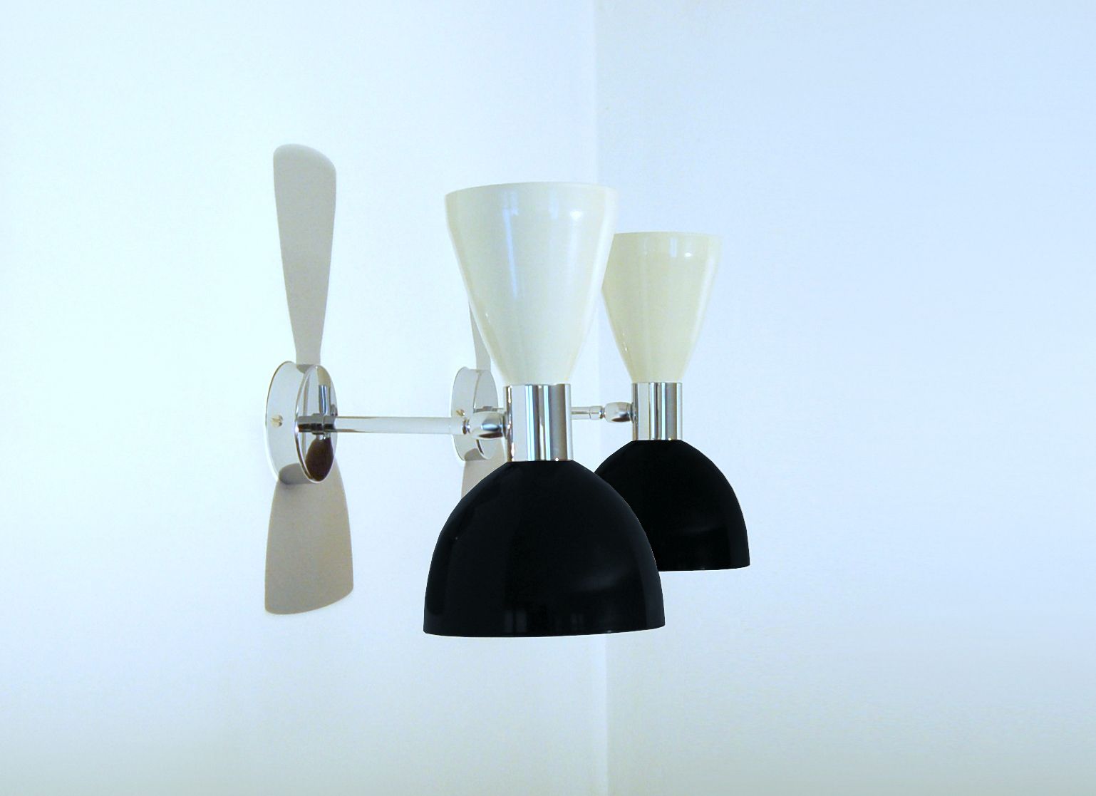 Pair Of Wall Lamp Art. A 144 Metal And Chromed Brass / Black & White