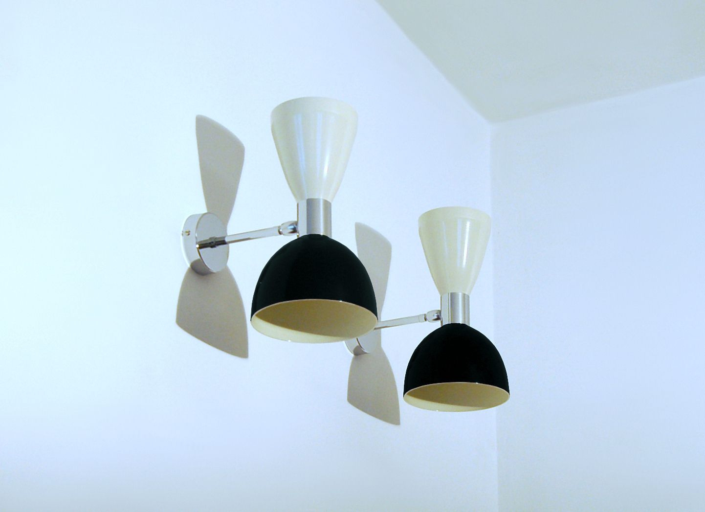 Pair Of Wall Lamp Art. A 144 Metal And Chromed Brass / Black & White photo 320.0