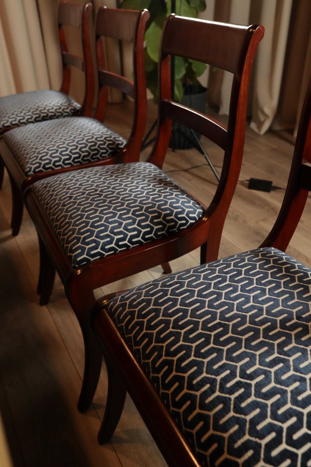 A Set Of Dining Room Chairs In The Biedermeier Style, 1980s New Jacquard Upholstery photo buy