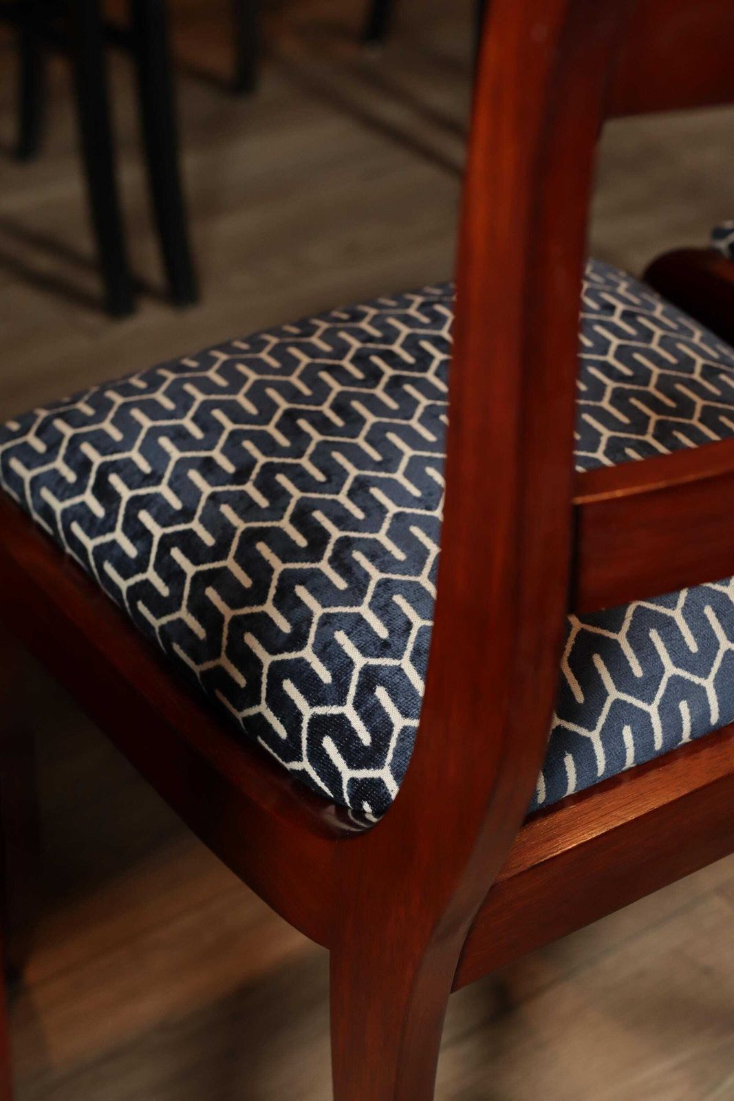 photo furniture A Set Of Dining Room Chairs In The Biedermeier Style, 1980s New Jacquard Upholstery