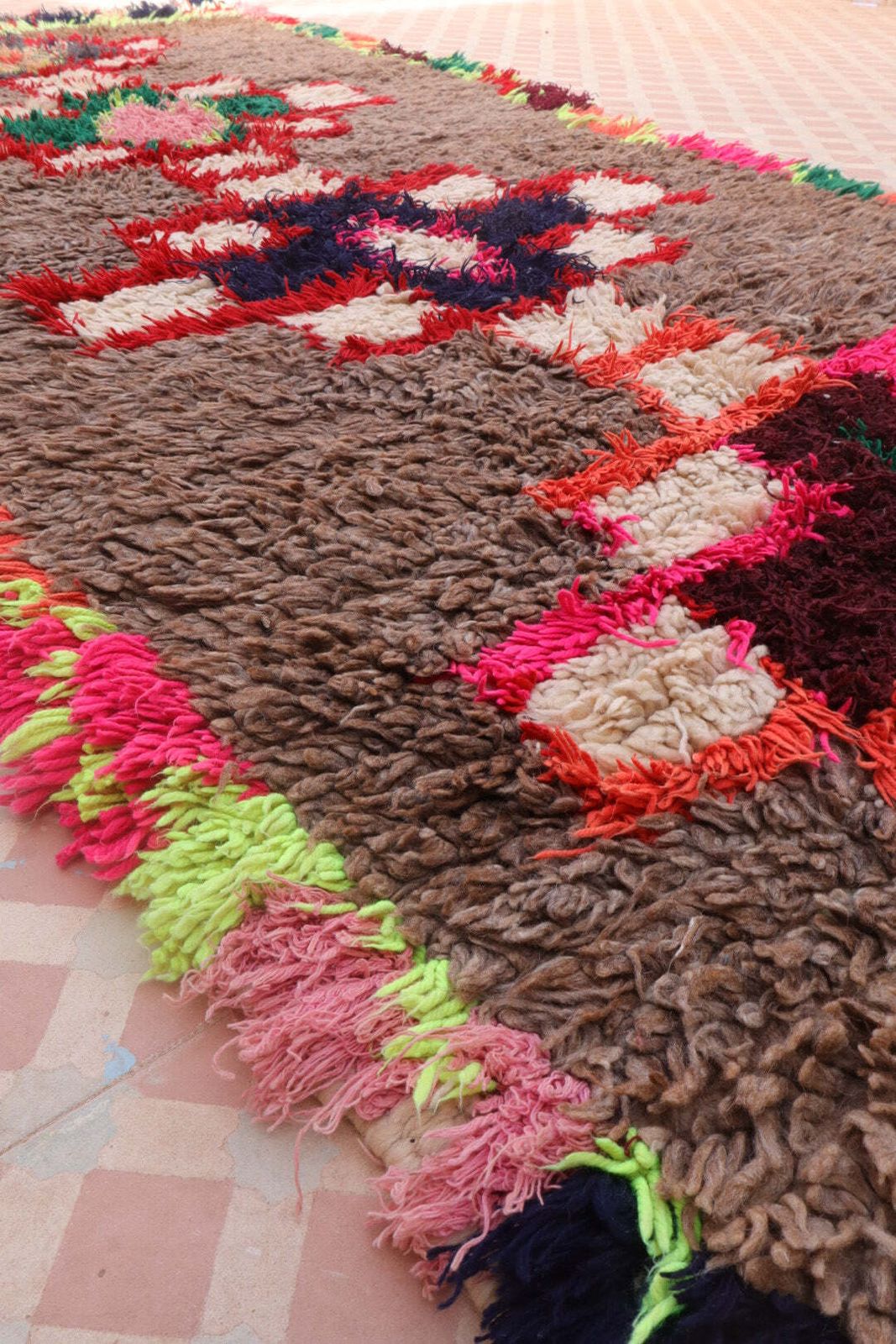 Azilal Berber Rug Brown Fluorescent Colorful Patterns   273 X 110 Cm photo for sale