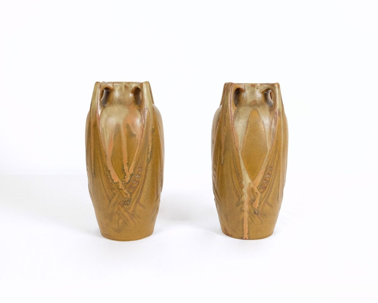 A Pair Of Brown French Art Deco Crystalline Vases photo for sale