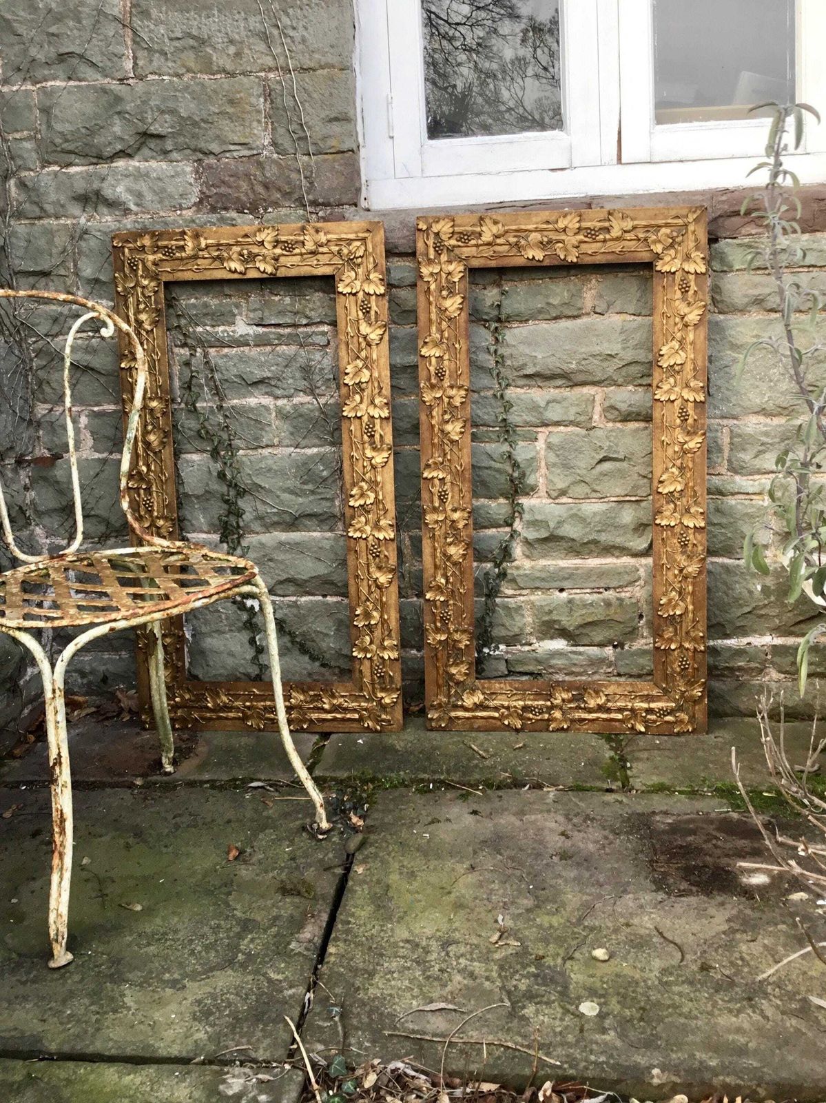 Pair Large Antique Arts & Crafts Picture Frames   Gilt/Gesso/Wood photo vinterior