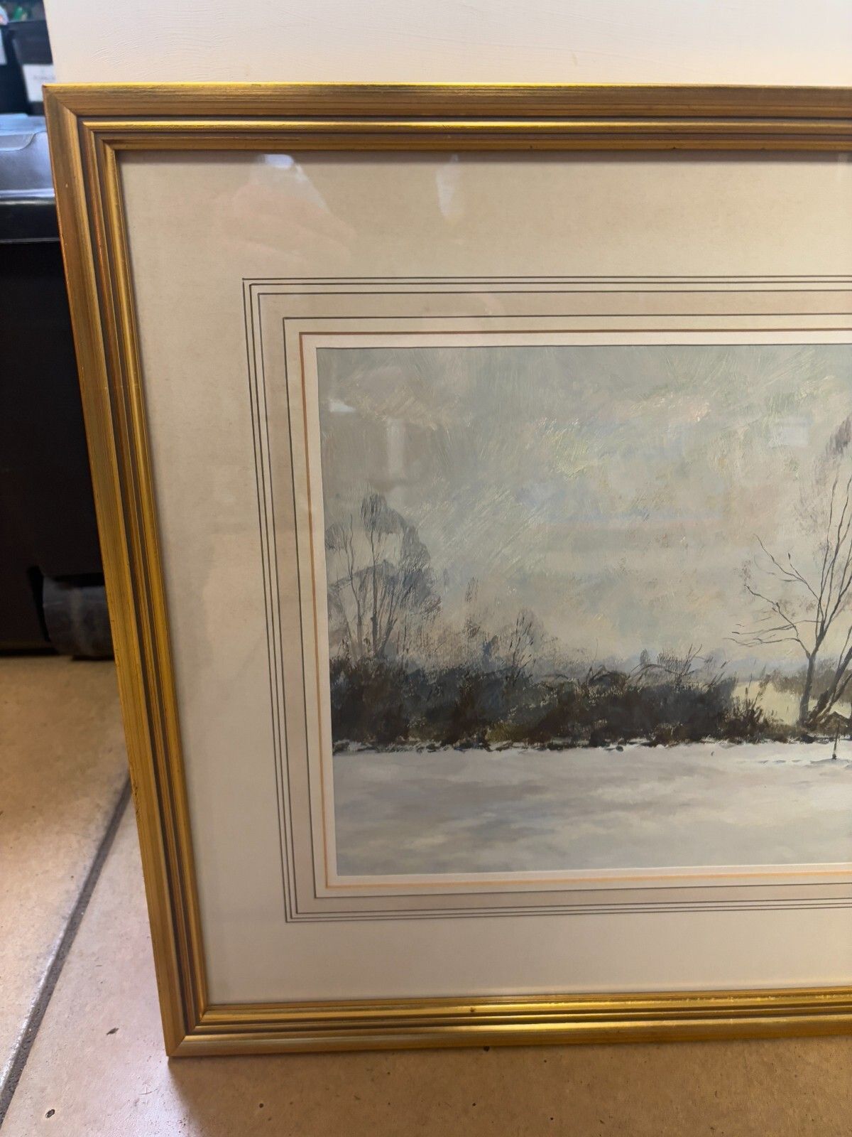 Original David Green Watercolour Painting Winter Landscape, Bedfordshire 1984 photo furniture