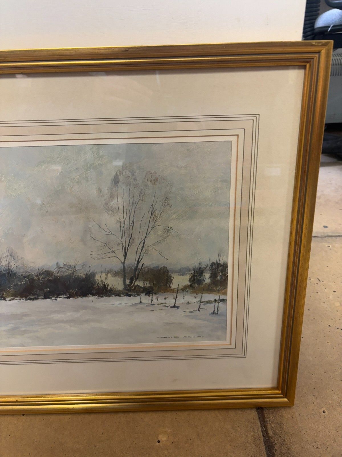 Original David Green Watercolour Painting Winter Landscape, Bedfordshire 1984 photo Art