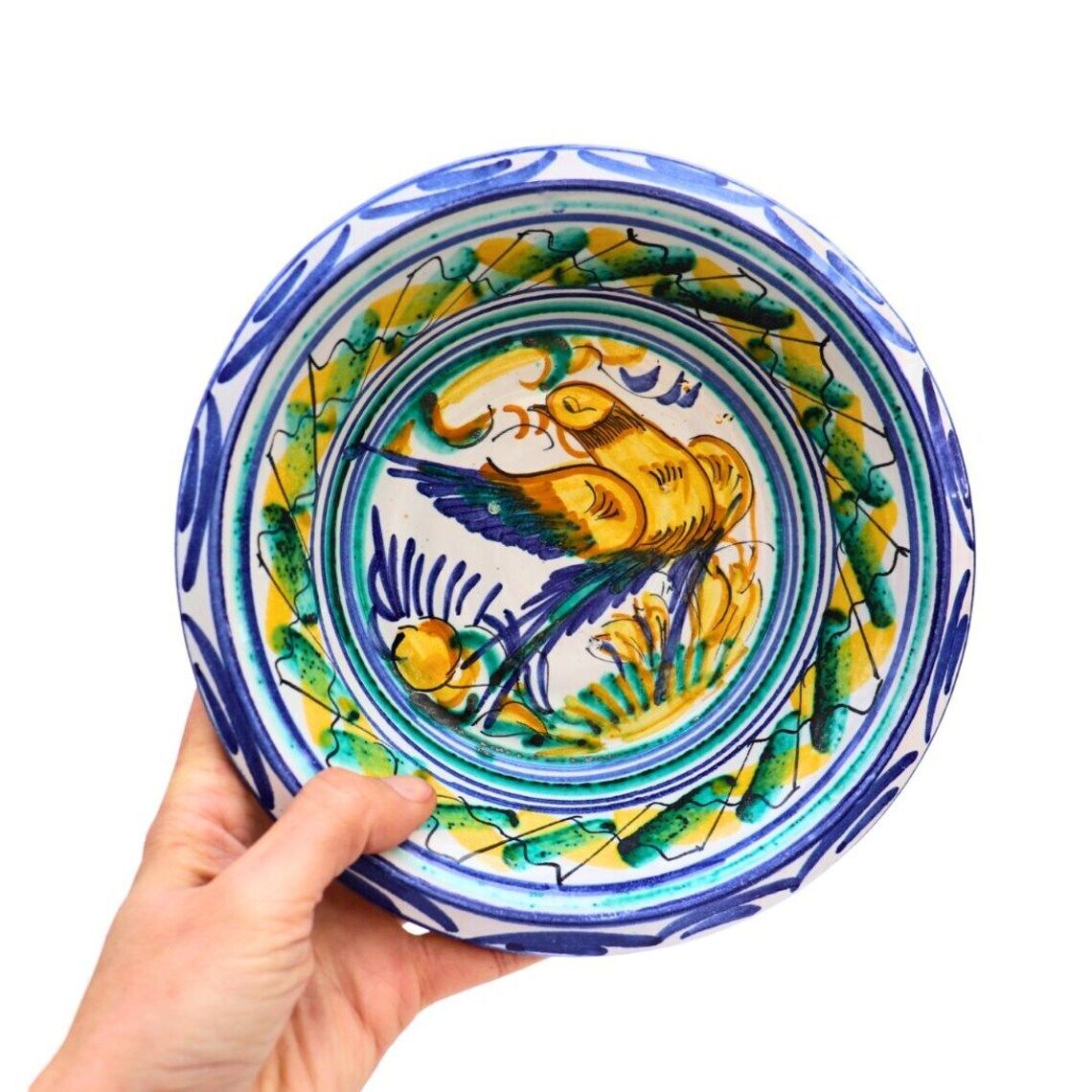 Small Spanish Pottery Hand Painted Bird Bowl Lebrillo Made In Murcia, Spain By El Poveo