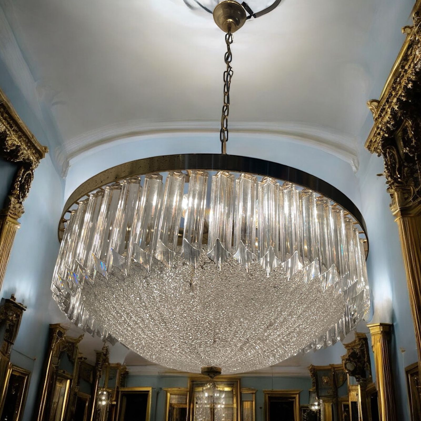 Large Murano Glass Trilobi Prism Chandelier 1970’s photo furniture