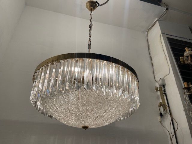 1350.0 Large Murano Glass Trilobi Prism Chandelier 1970’s photo