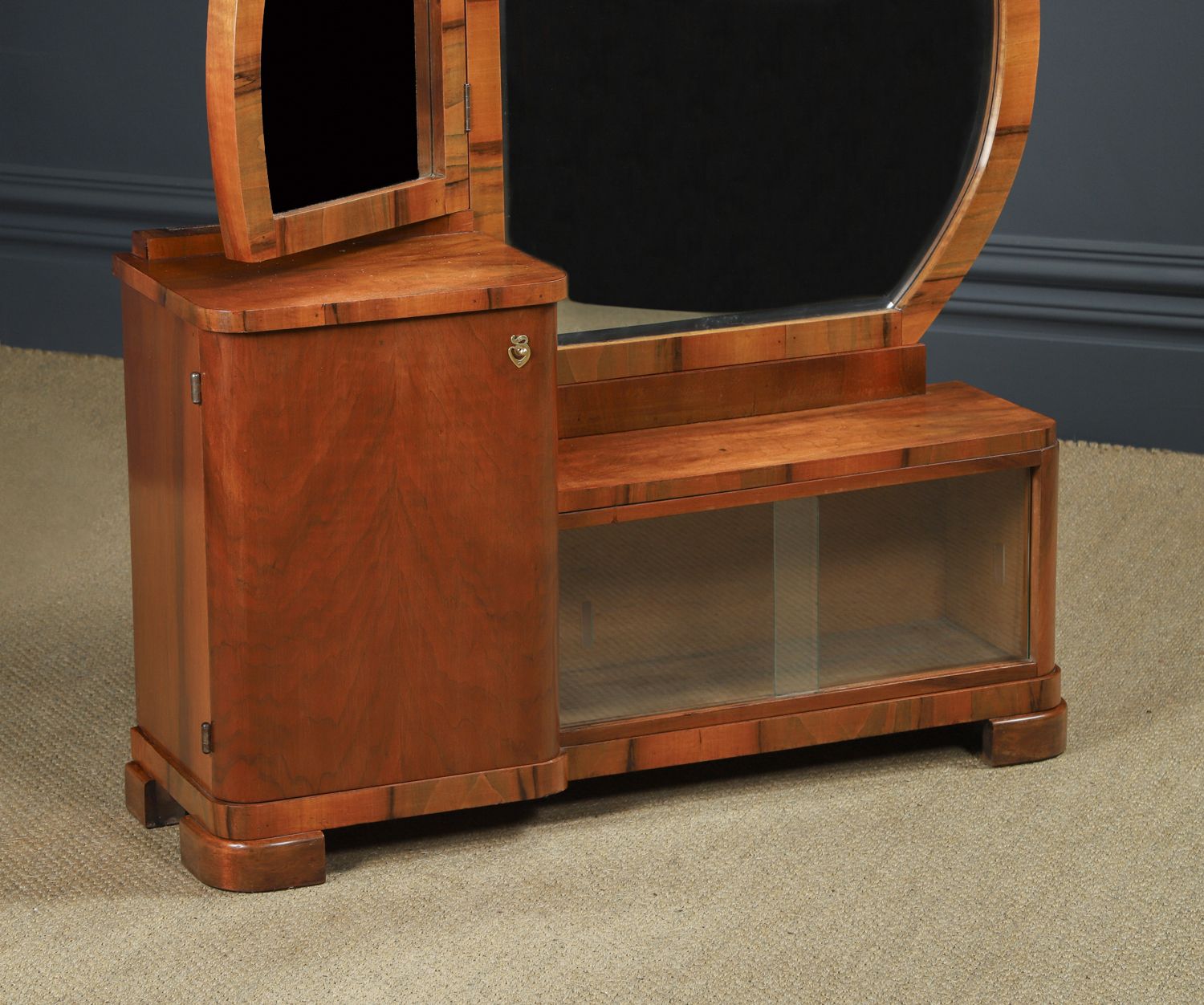 Continental Art Deco Walnut Pedestal Dressing / Vanity Table With Mirrors (Circa 1930) photo furniture