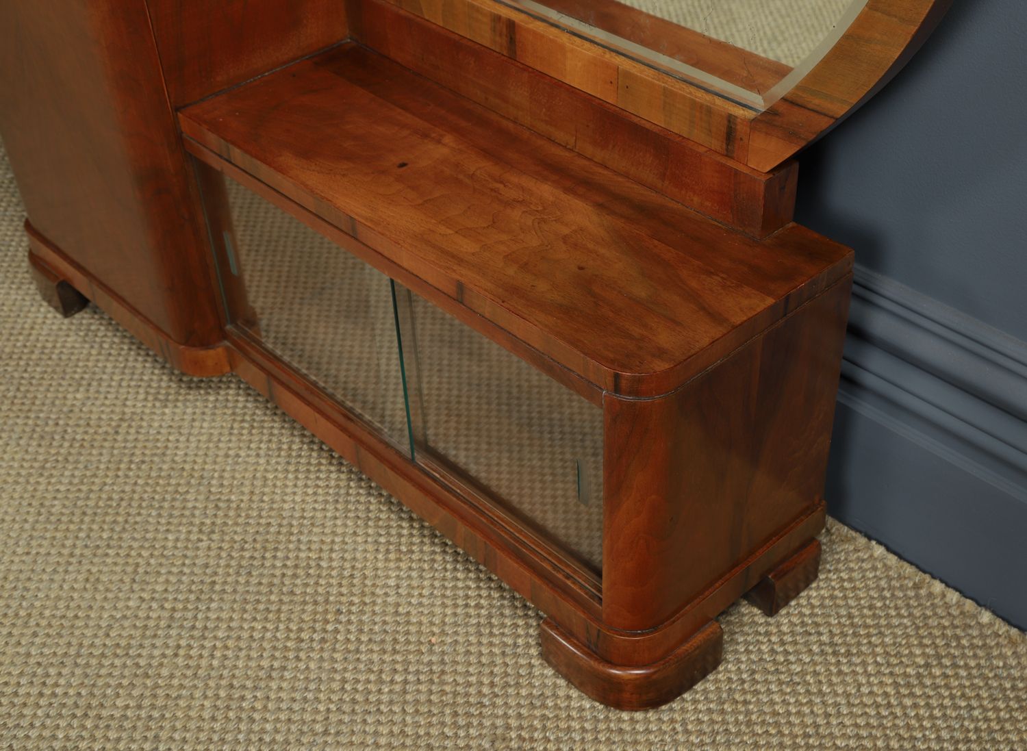 Furniture Continental Art Deco Walnut Pedestal Dressing / Vanity Table With Mirrors (Circa 1930) photo