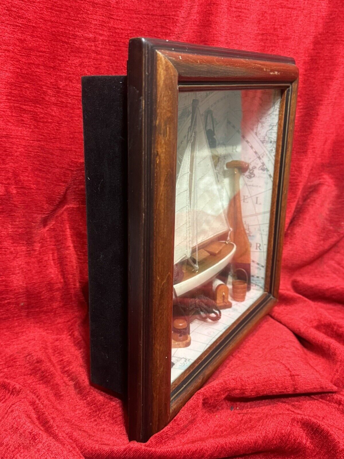 Art Charming Vintage Sailing Boat Marine Diorama In Case C.1980 photo