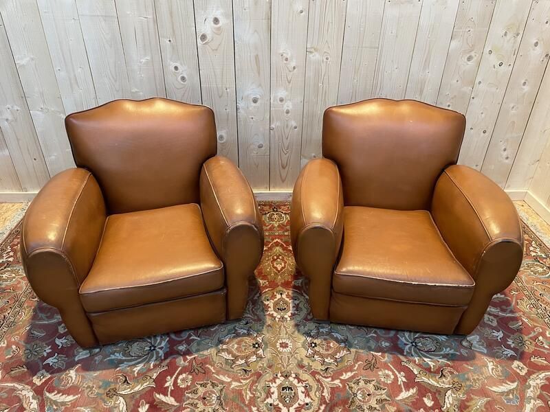Paire De Fauteuils Club En Cuir Art Déco photo for sale