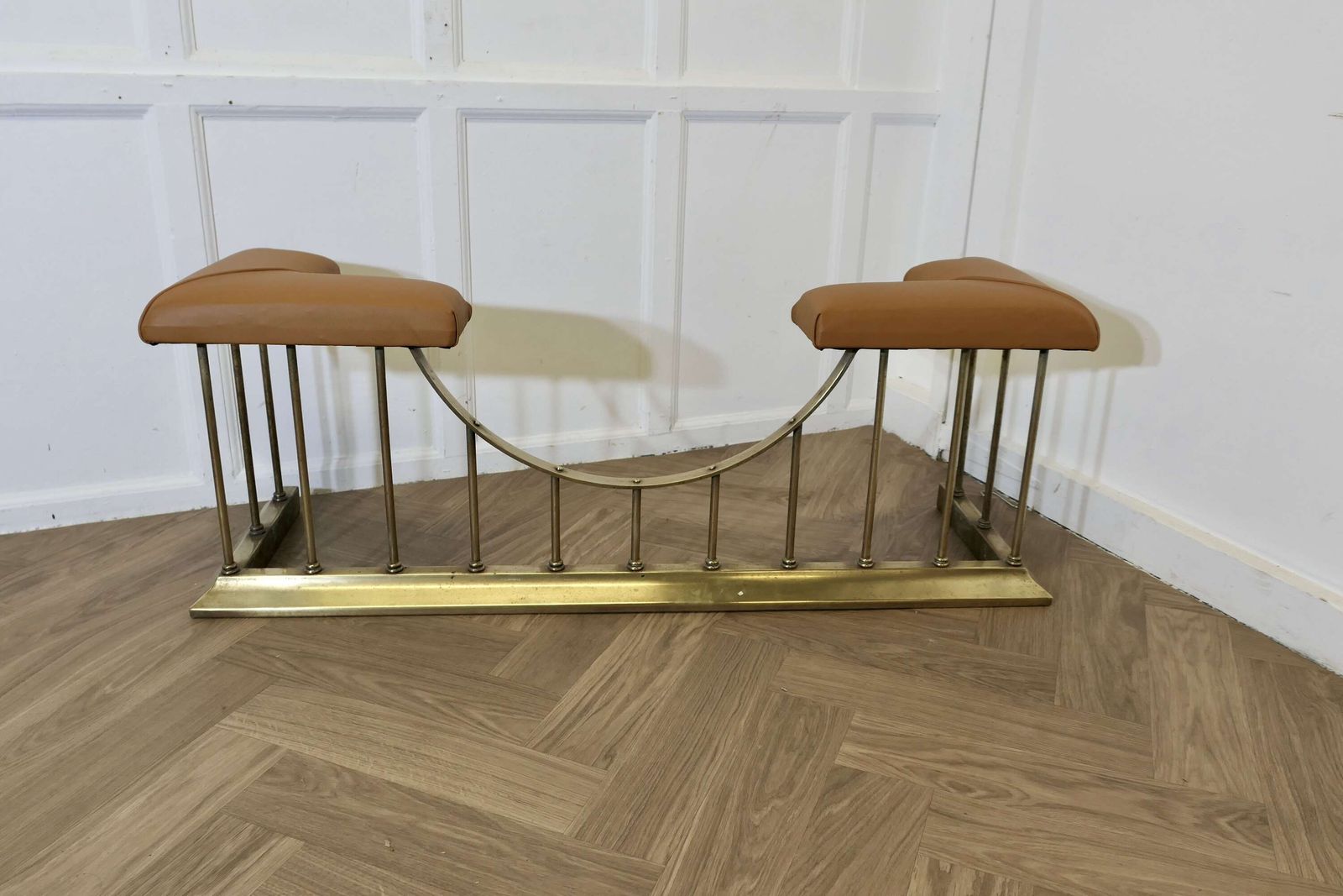 Leather Upholstered Brass Club Fender photo furniture