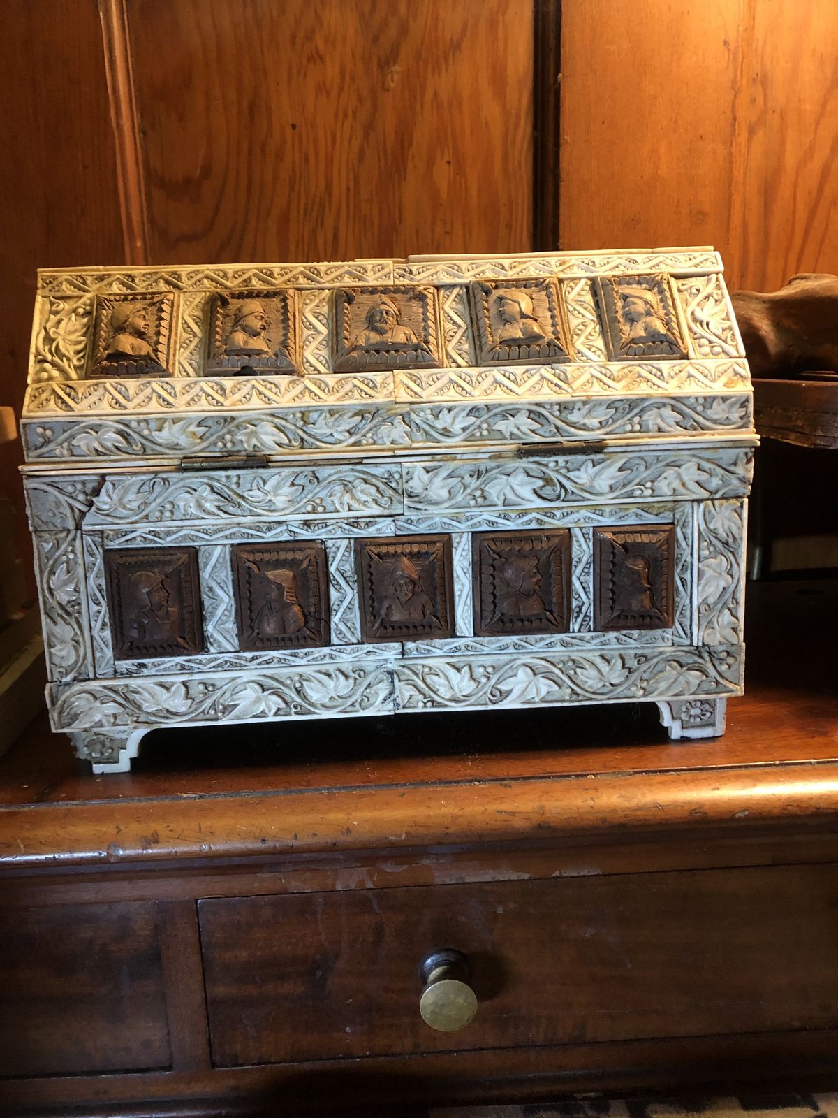 Antique Casket  – Bone & Fruit Wood Inlay –Embriachi Workshop Style Of 1600s photo furniture