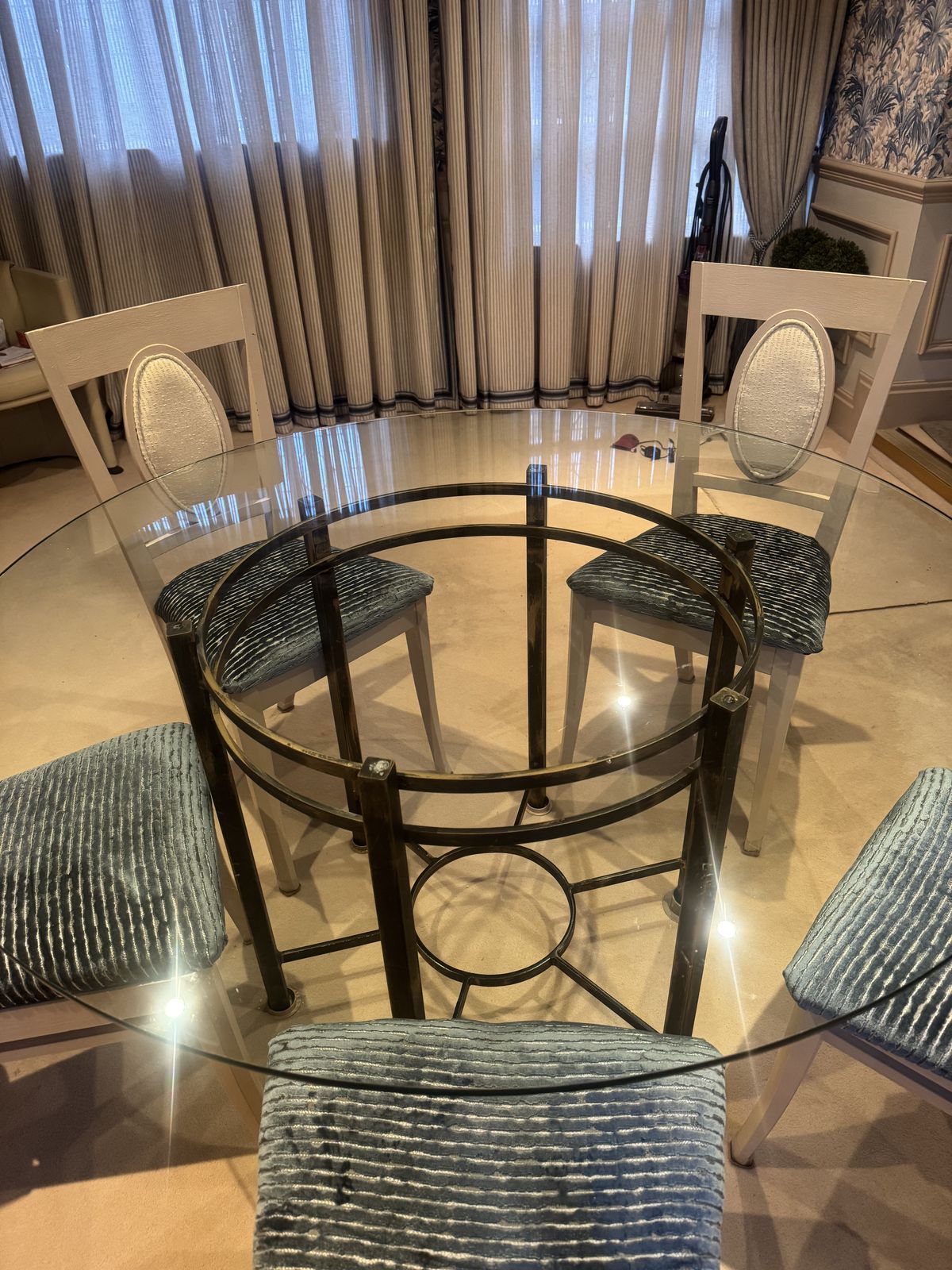 Circular Dining Table And 6 Upholstered Chairs photo for sale